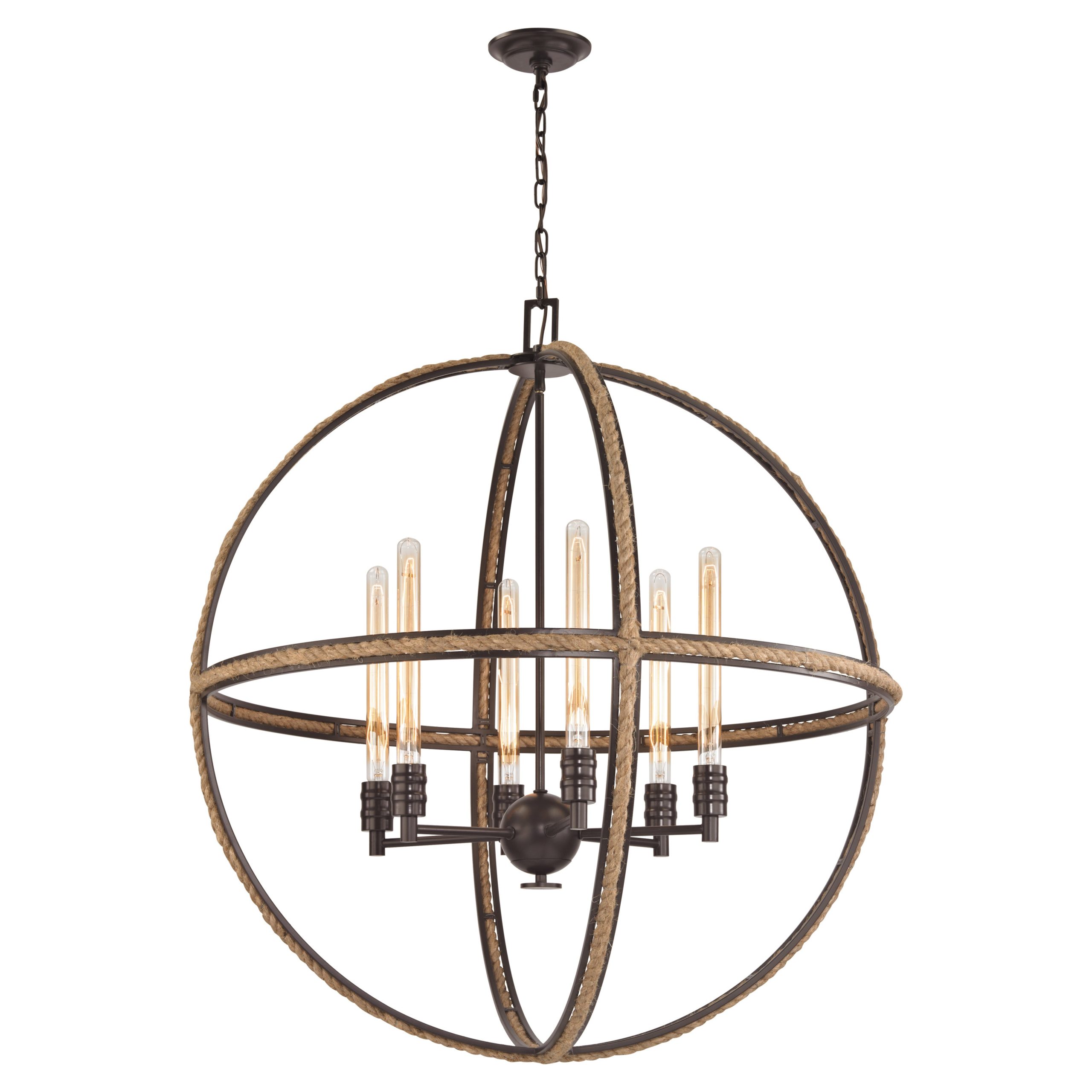 ELK SHOWROOM 63066-6 Natural Rope 34” Wide 6-Light Chandelier – Oil Rubbed Bronze