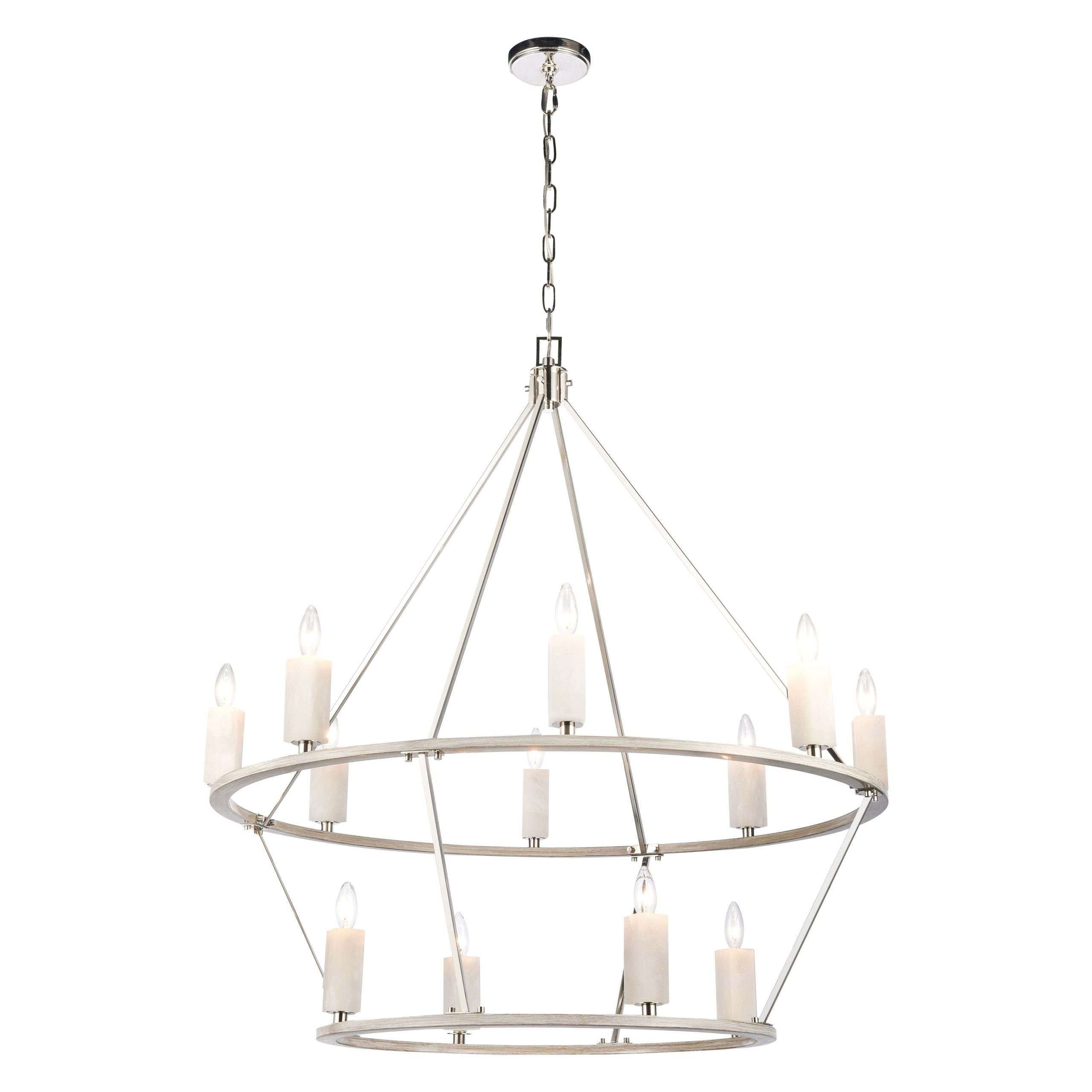 ELK SHOWROOM 69450/8+4 White Stone 40” Wide 12-Light Chandelier – Polished Nickel