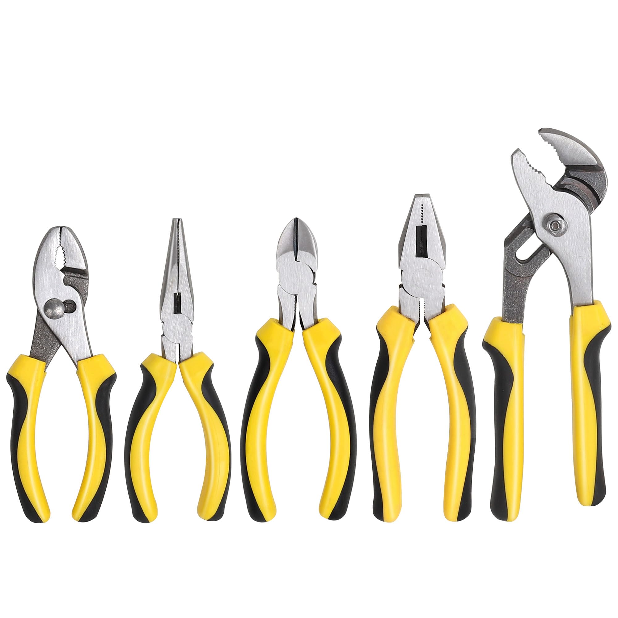 TOPLINE 5-Piece Pliers Set, Pliers Tool Set Included 8″ Groove Joint Pliers, 7″ Linesman Pliers, 6″ Long Nose Pliers, 6″ Slip Joint Pliers, 6″