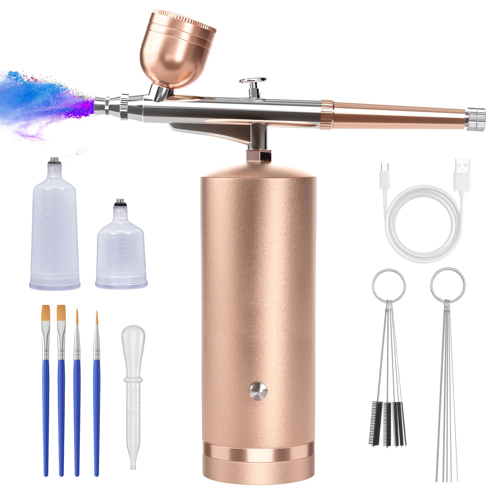 Airbrush Kit With Compressor – 48PSI Rechargeable Cordless Non-Clogging High-Pressure Air Brush Set with 0.3mm Nozzle and Cleaning Brush Set for Nail