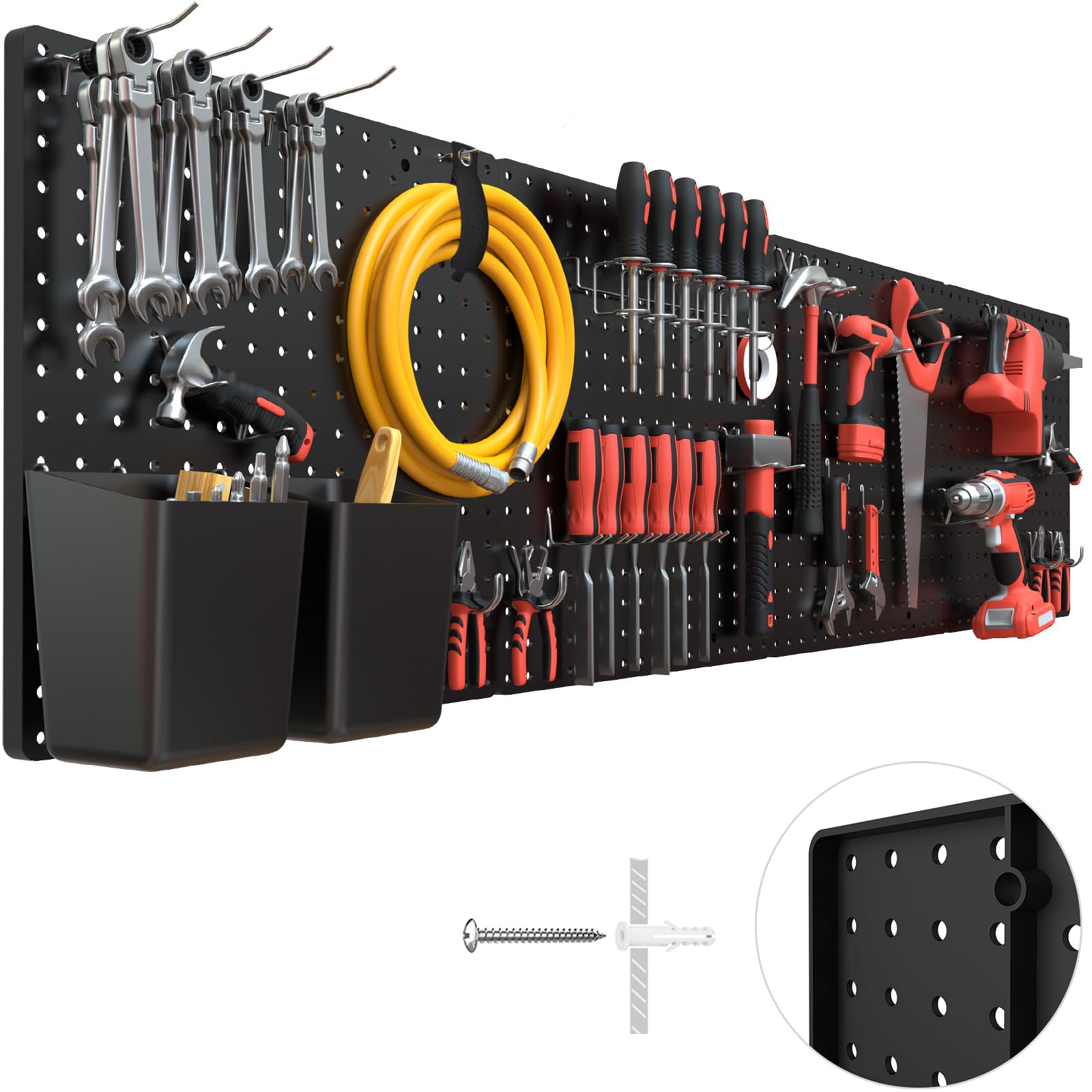 FZK Peg Board,Pegboard 32″*32″,Pegboard Wall Organizer with Strong Ribs Back Holds up for 200Ib, Black Pegboard 4pcs,Peg Boards for Walls for Garage