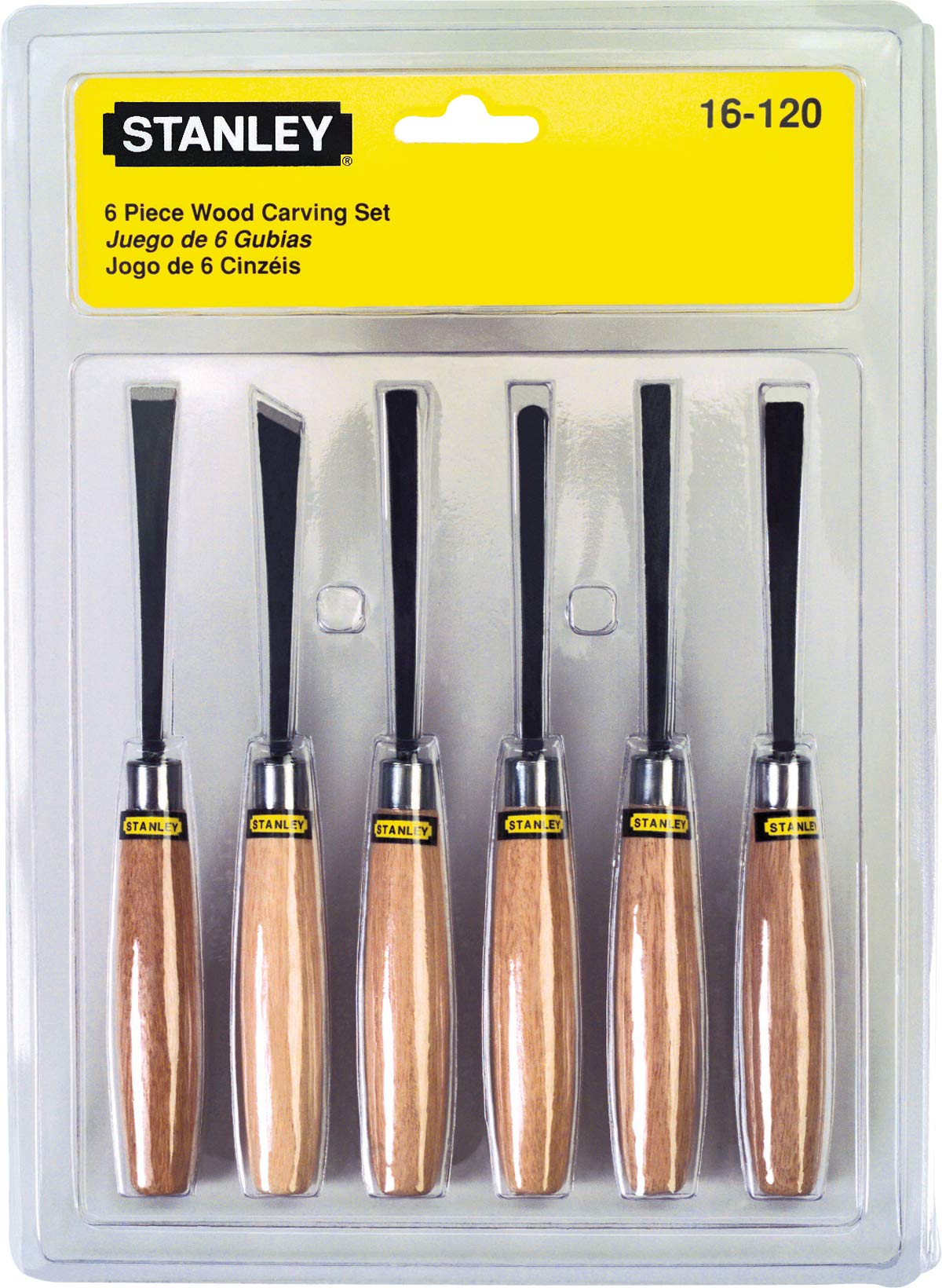 Stanley 16120 6-Piece Wood Carving Set (Brown) – Woodworking Chisel Set for Beginners and Professionals