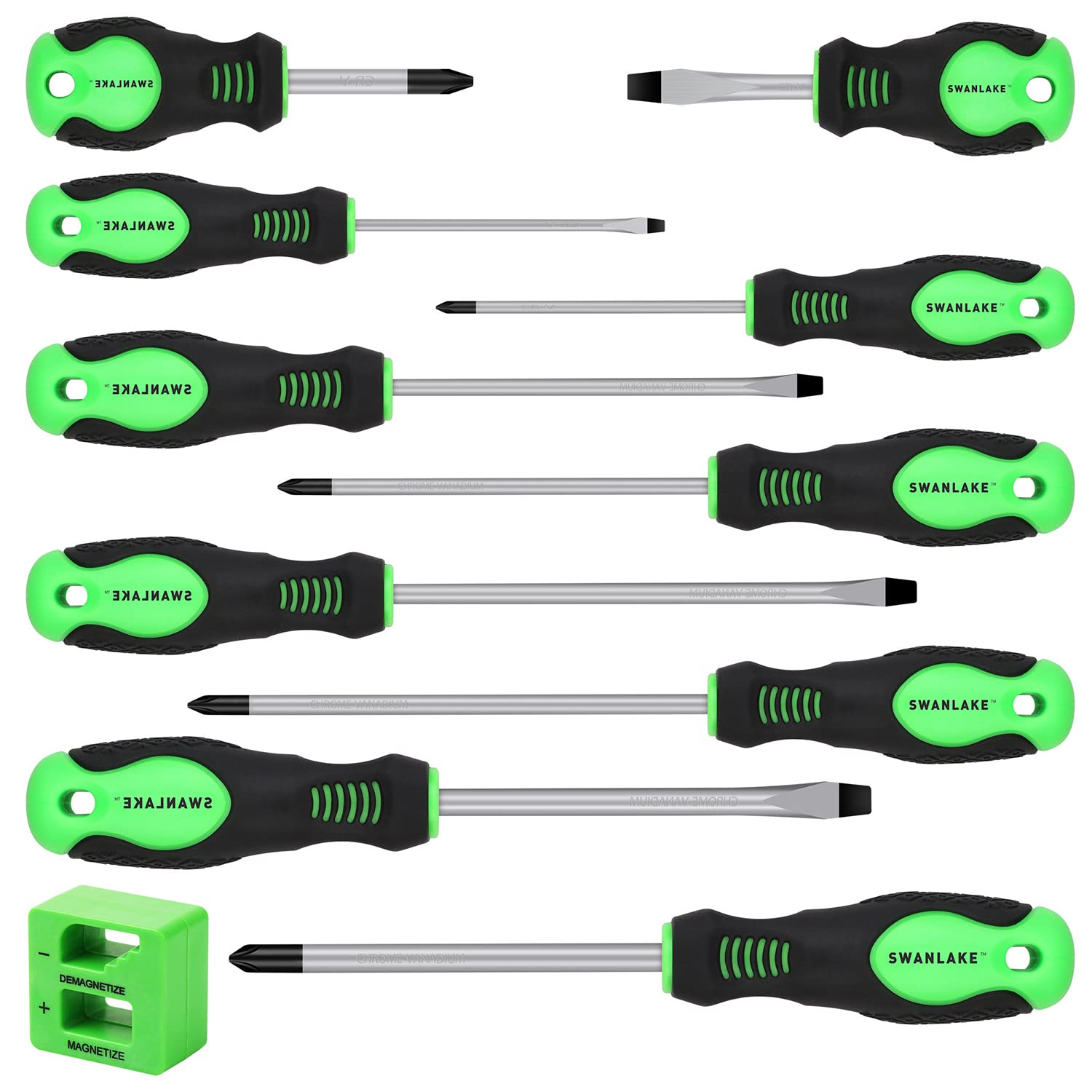 SWANLAKE 11PCS Screwdriver Set, Magnetic 5 Phillips and 5 Flat Head Tips for Fastening and Loosening Seized (11PCS)