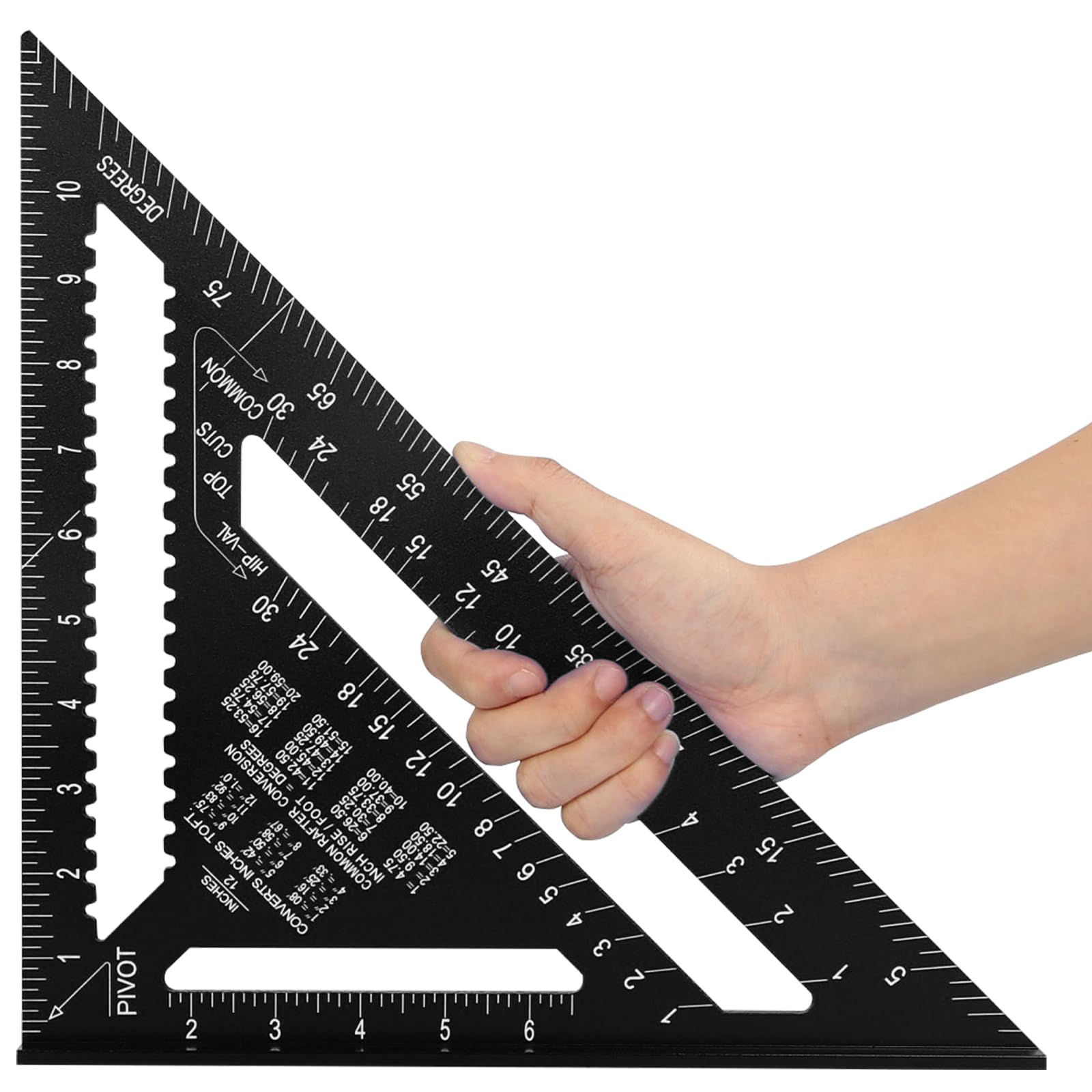 WaKuKa Carpenter Square 12-inch Layout Tool Alloy Metal Triangle Ruler Protractor,Black