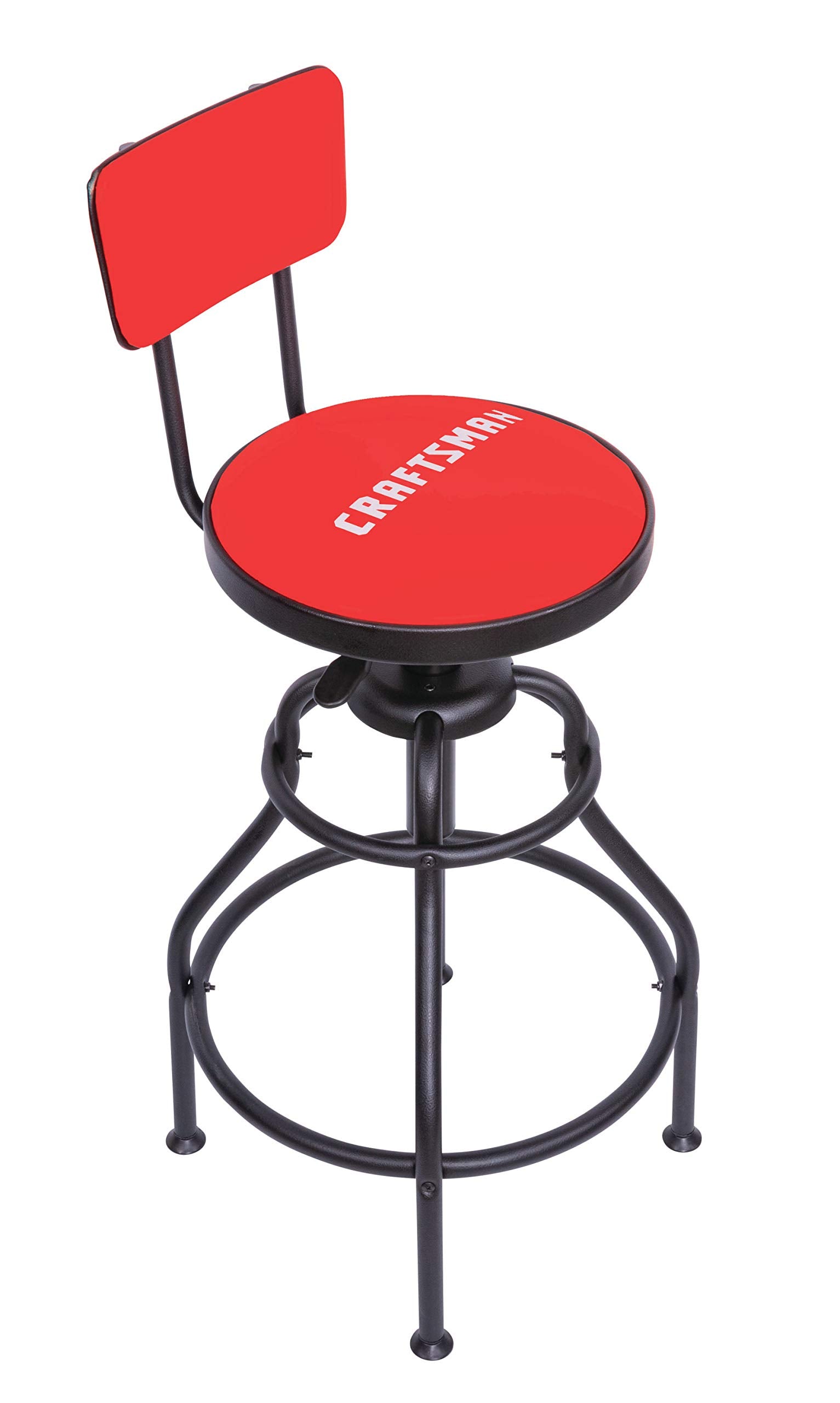 Craftsman Adjustable Height Work Shop Stool, 29 to 34-inches Tall, Rip-Resistant Padded Vinyl Seat, 300-lb Capacity, 360-degree Footrest, Non-Marring