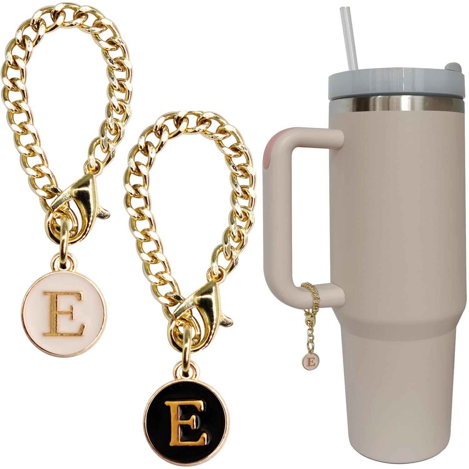 Wabogove Letter Charm Accessories for Stanley Cup 2PCS Initial Name ID Personalized Handle Charm for Stanley Tumbler (E)