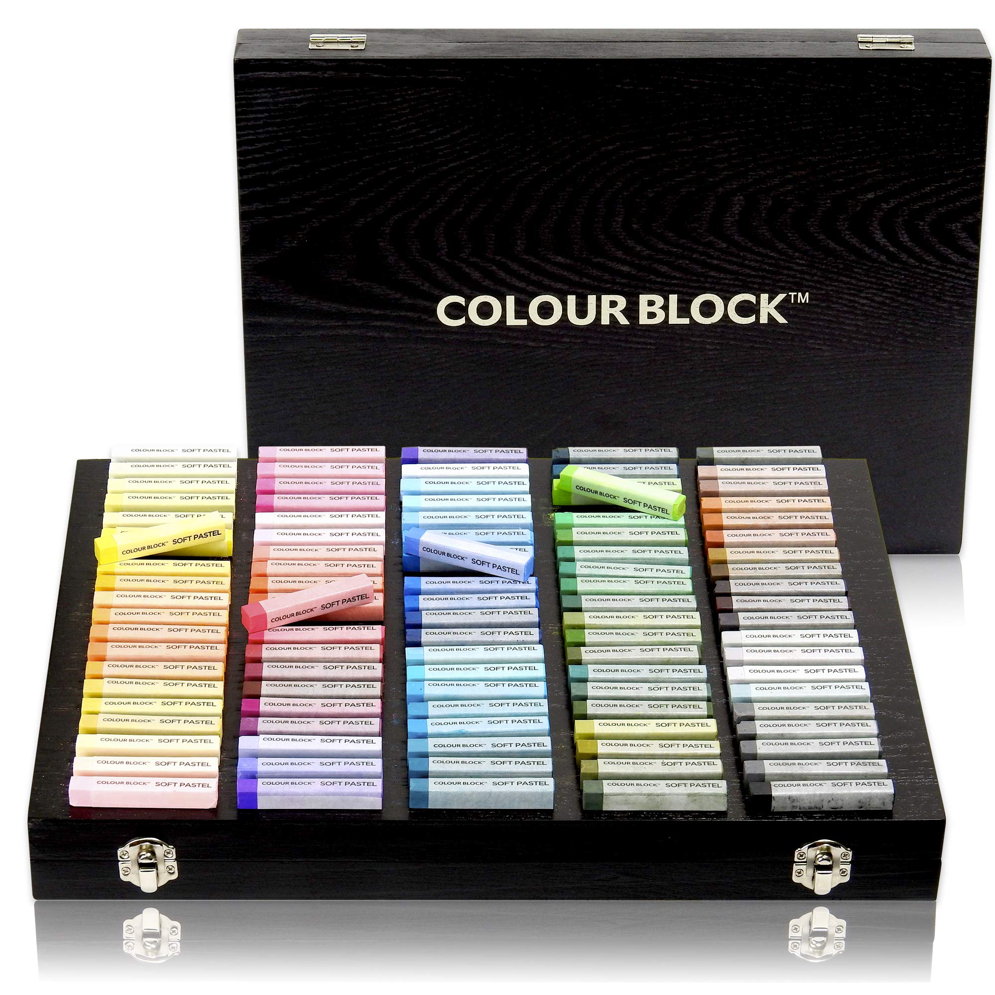 COLOUR BLOCK 100pc Wooden Case Soft Pastel Art Set for Beginners and Experienced Artists I Colors Square Chalk Pastels Art Supplies for Drawing,