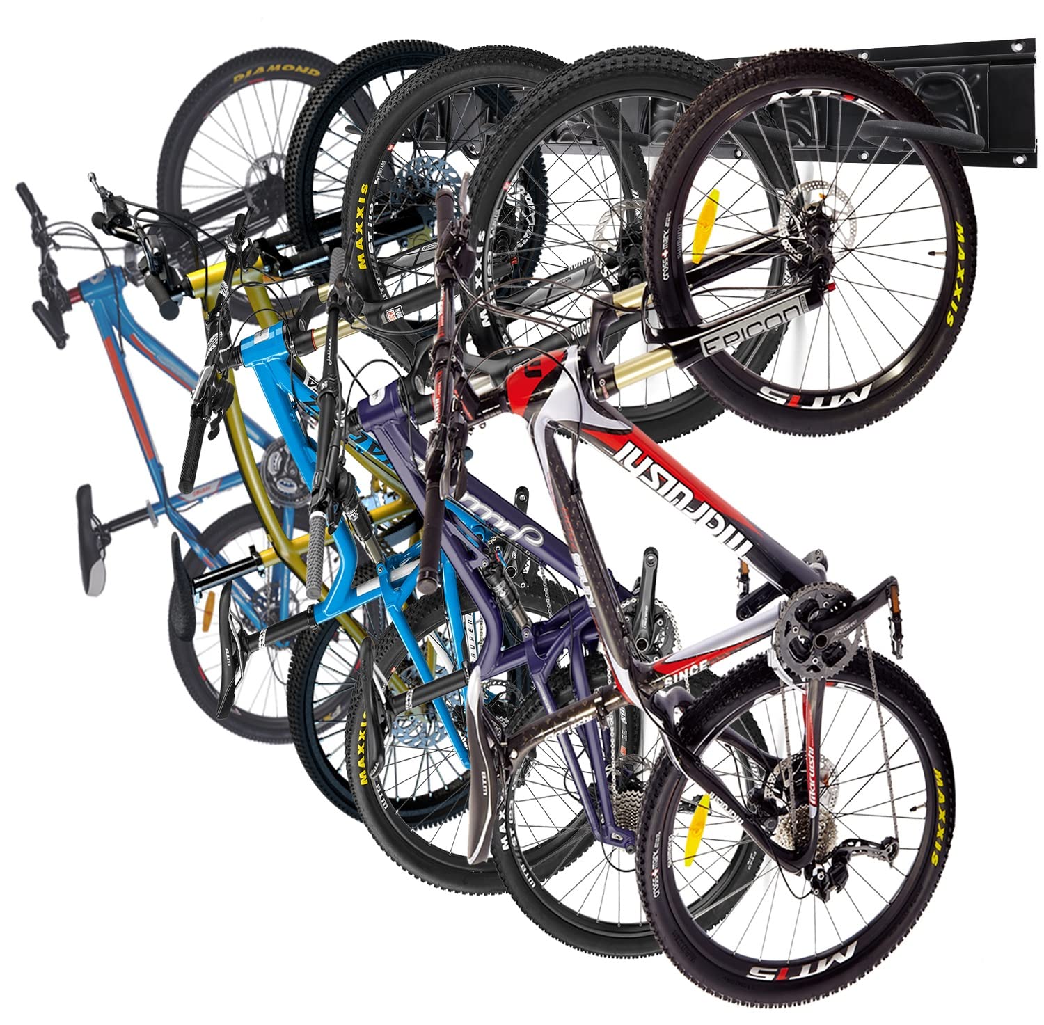 HORUSDY Bike Storage Rack, 6 Bike Racks and 6 Helmets Hooks, Wall Mounted Bike Storage Rack, Max capacity 600lbs