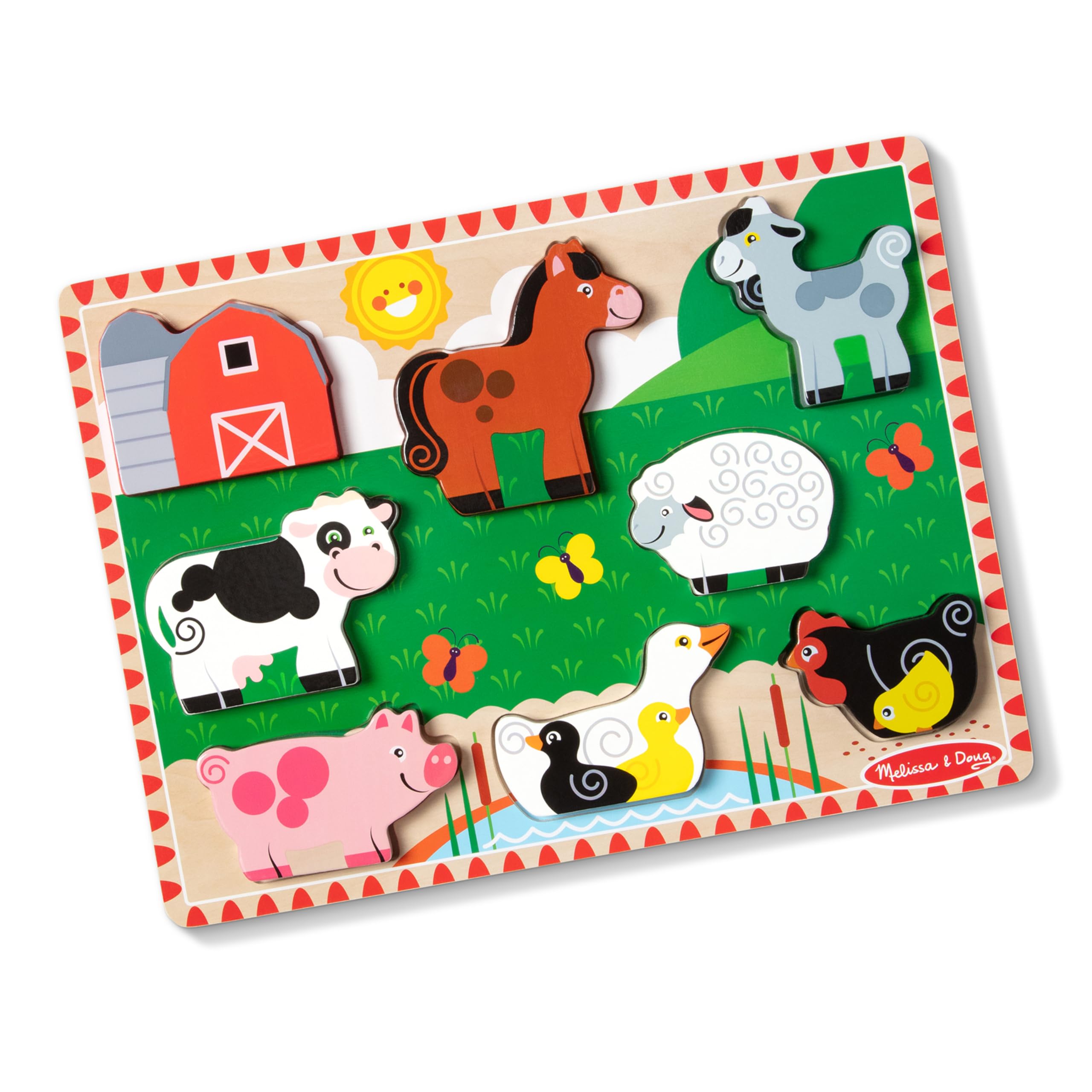 Melissa & Doug Farm Wooden Chunky Puzzle (8 pcs) – Farm Animal Toys For Kids, Wooden Puzzles For Toddlers Ages 2+ – FSC-Certified Materials