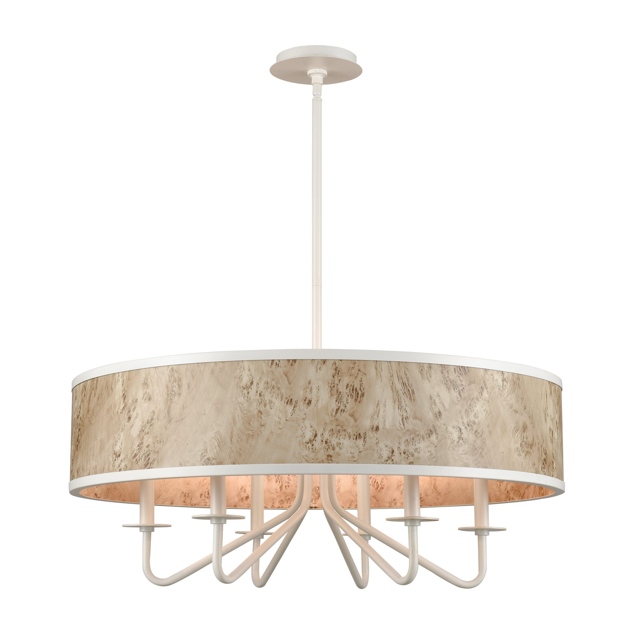 ELK SHOWROOM 82345/6 Engel 30” Wide 6-Light Chandelier – Matte White with Bleached Burl