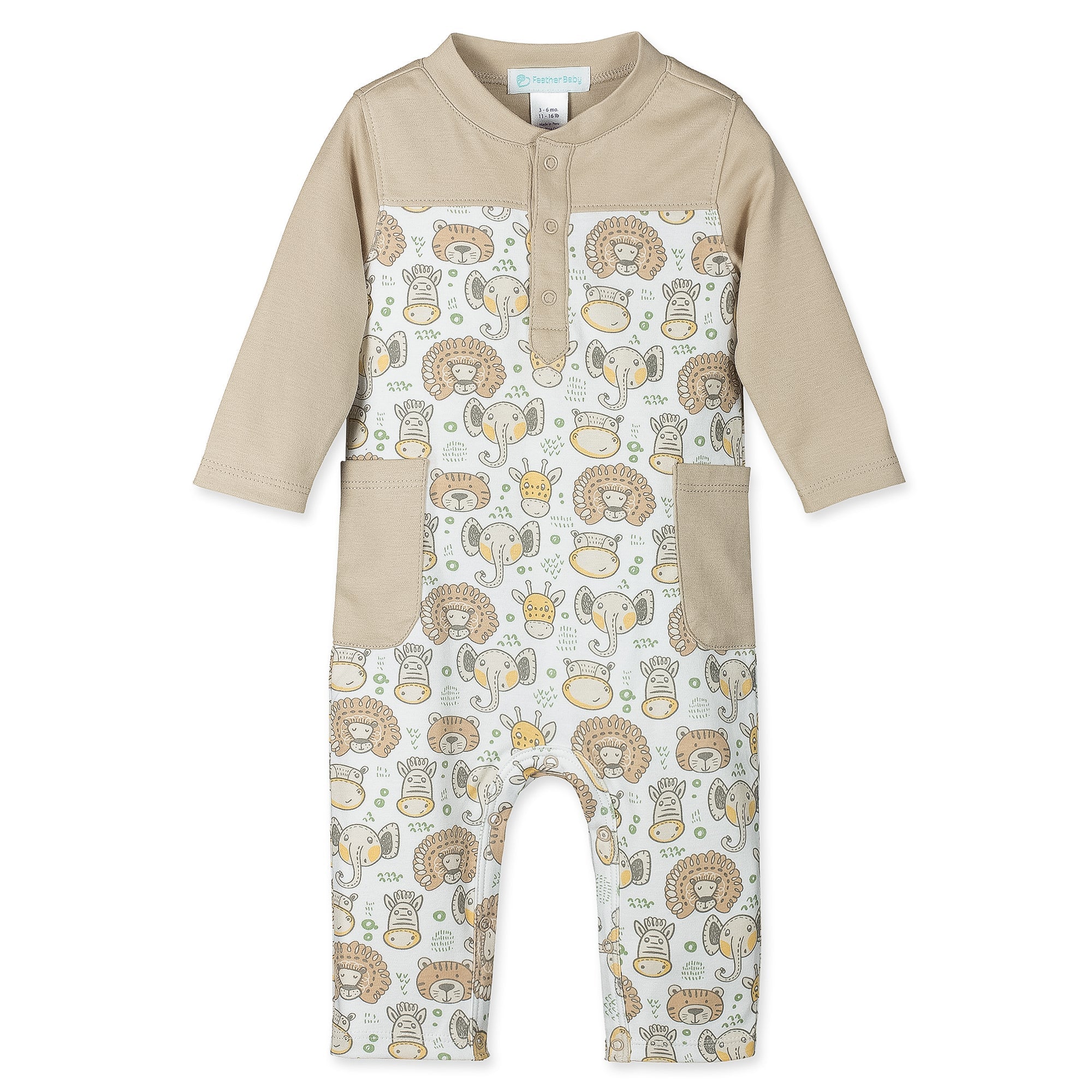 2-tone Romper – Congo Creatures  100% Pima Cotton