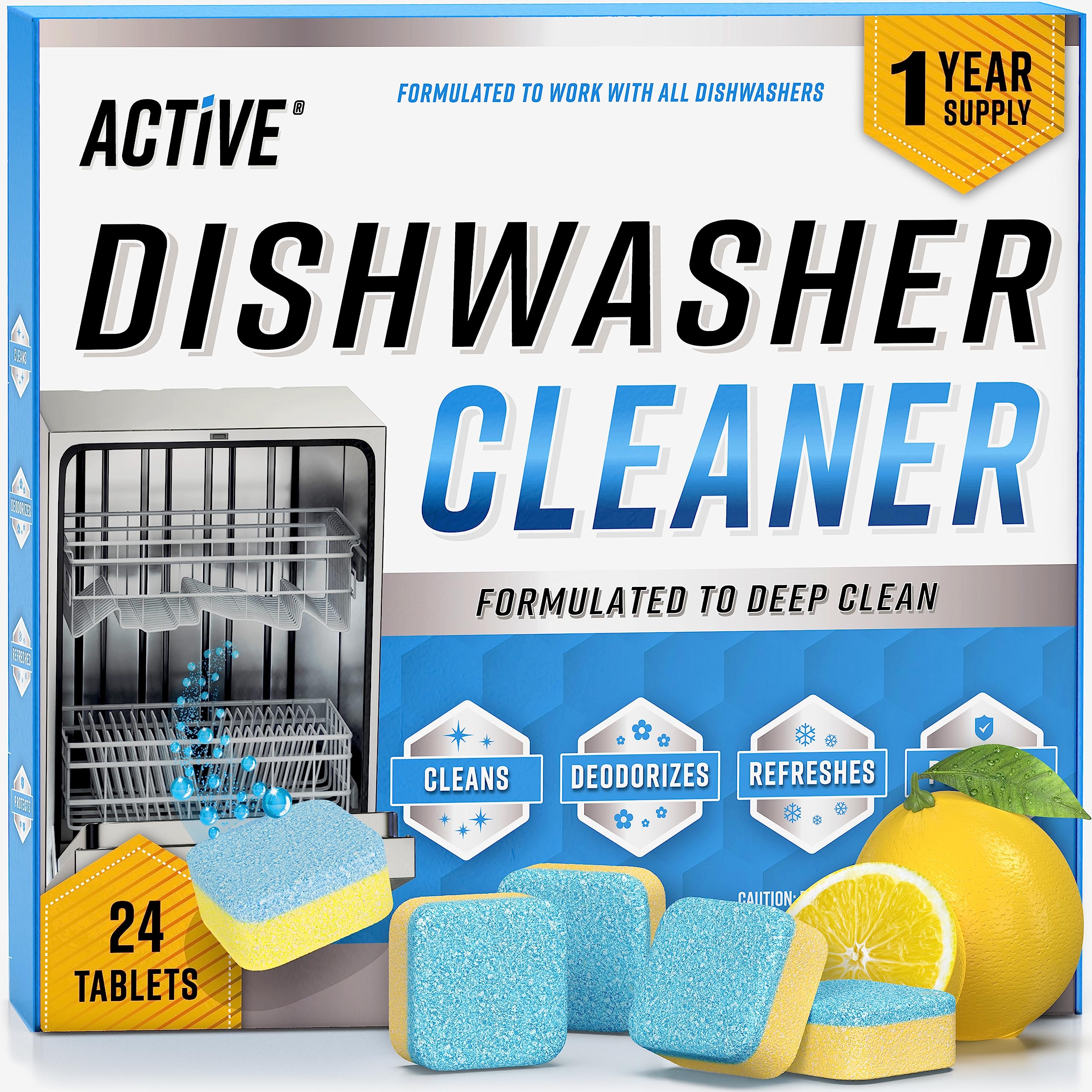 Dishwasher Cleaner And Deodorizer Tablets – 24 Pack Deep Cleaning Descaler Pods for Dish Washer Machine, Heavy Duty, Septic Safe, Natural Limescale