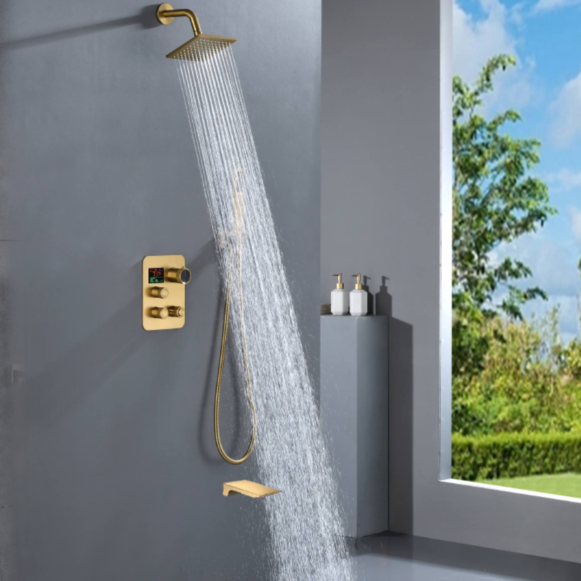 12-inch Or 16-inch Or 6” Wall-Mount Brushed Gold 3-Way Thermostatic Shower Valve System: Versatile Functionality and Stunning Design