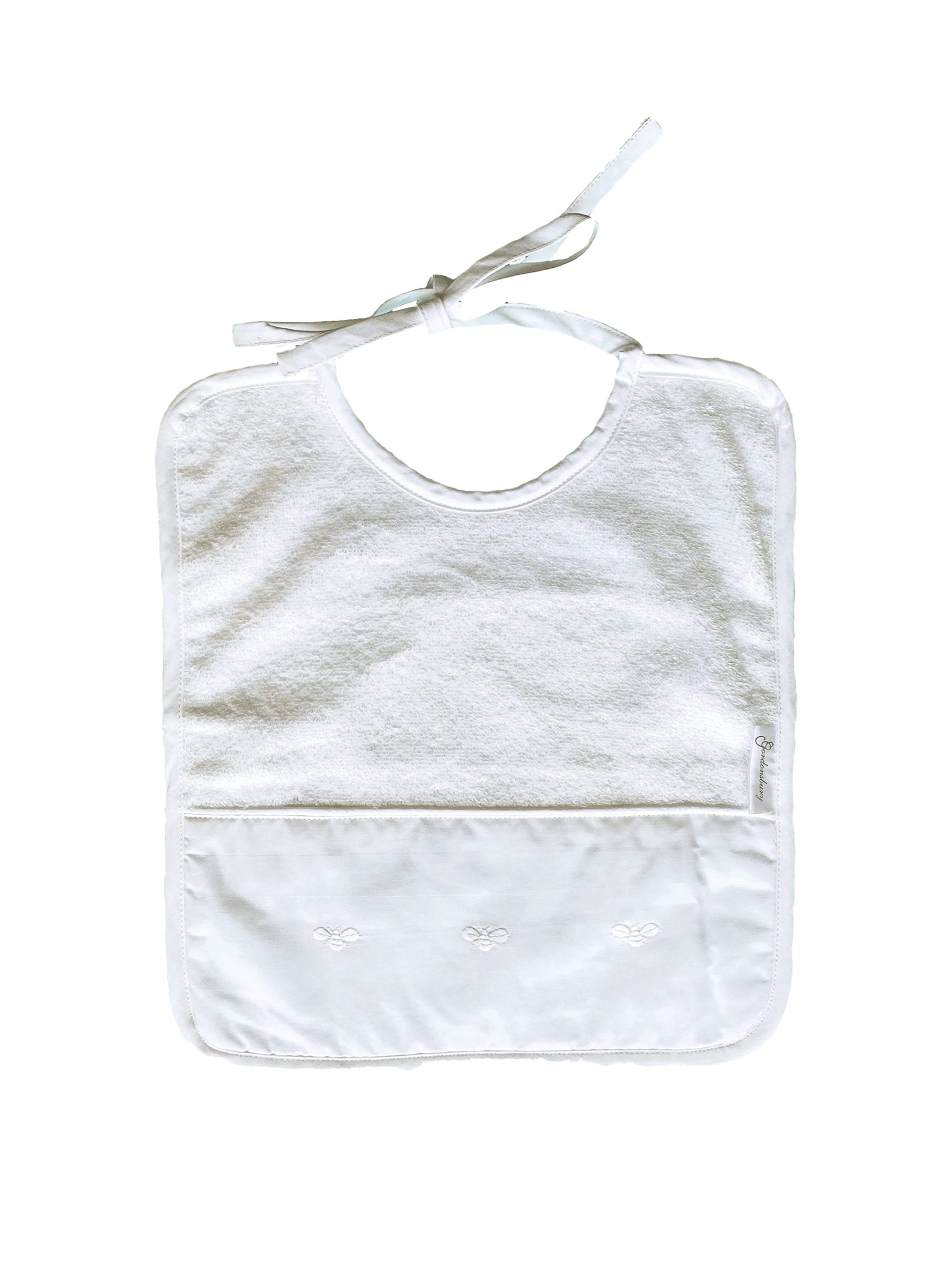 Bees Embroidered White Terry Bib