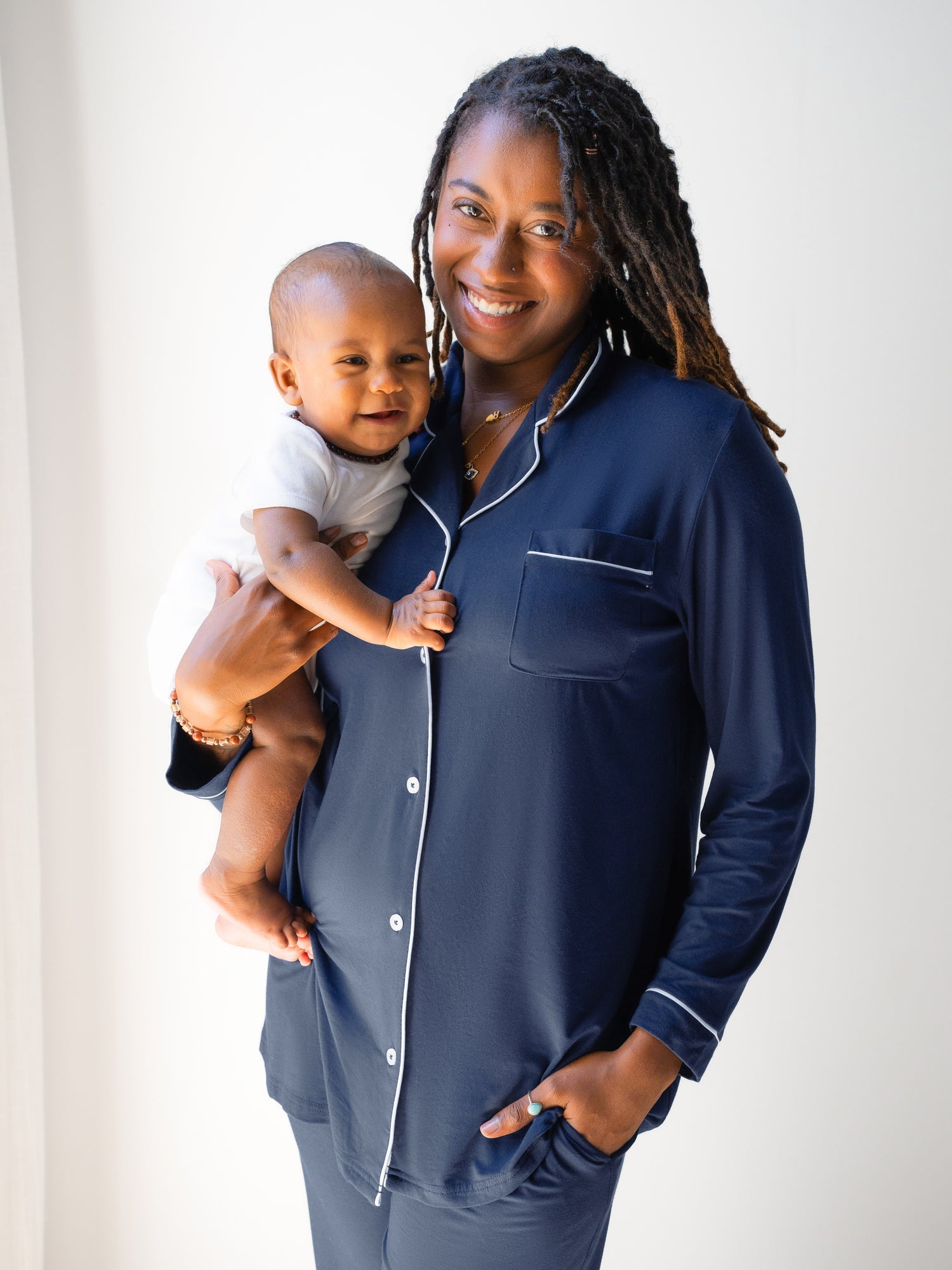 Clea Bamboo Long Sleeve Pajama Set | Navy