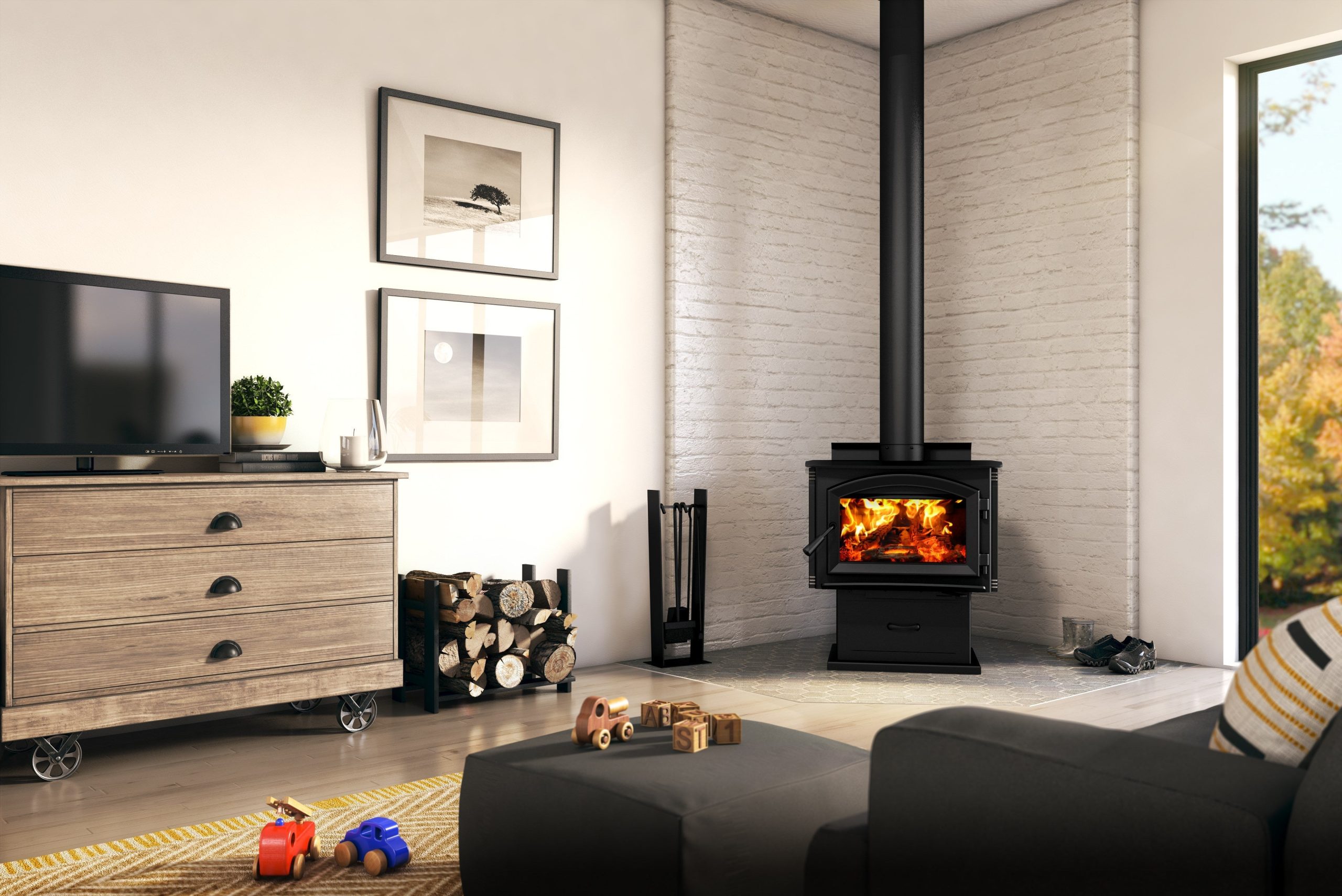 Enerzone Solution 1.7 Wood Burning Stove With Pedestal & Ash Drawer