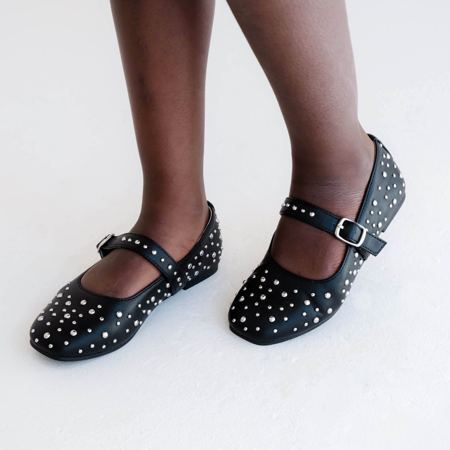 Miss Sadie Ballet Flat In Black Studs – Kids