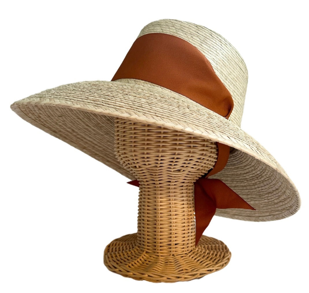 Wildflower Sun Hat – Burnt Orange/rust Wide & Short Grosgrain Ribbon