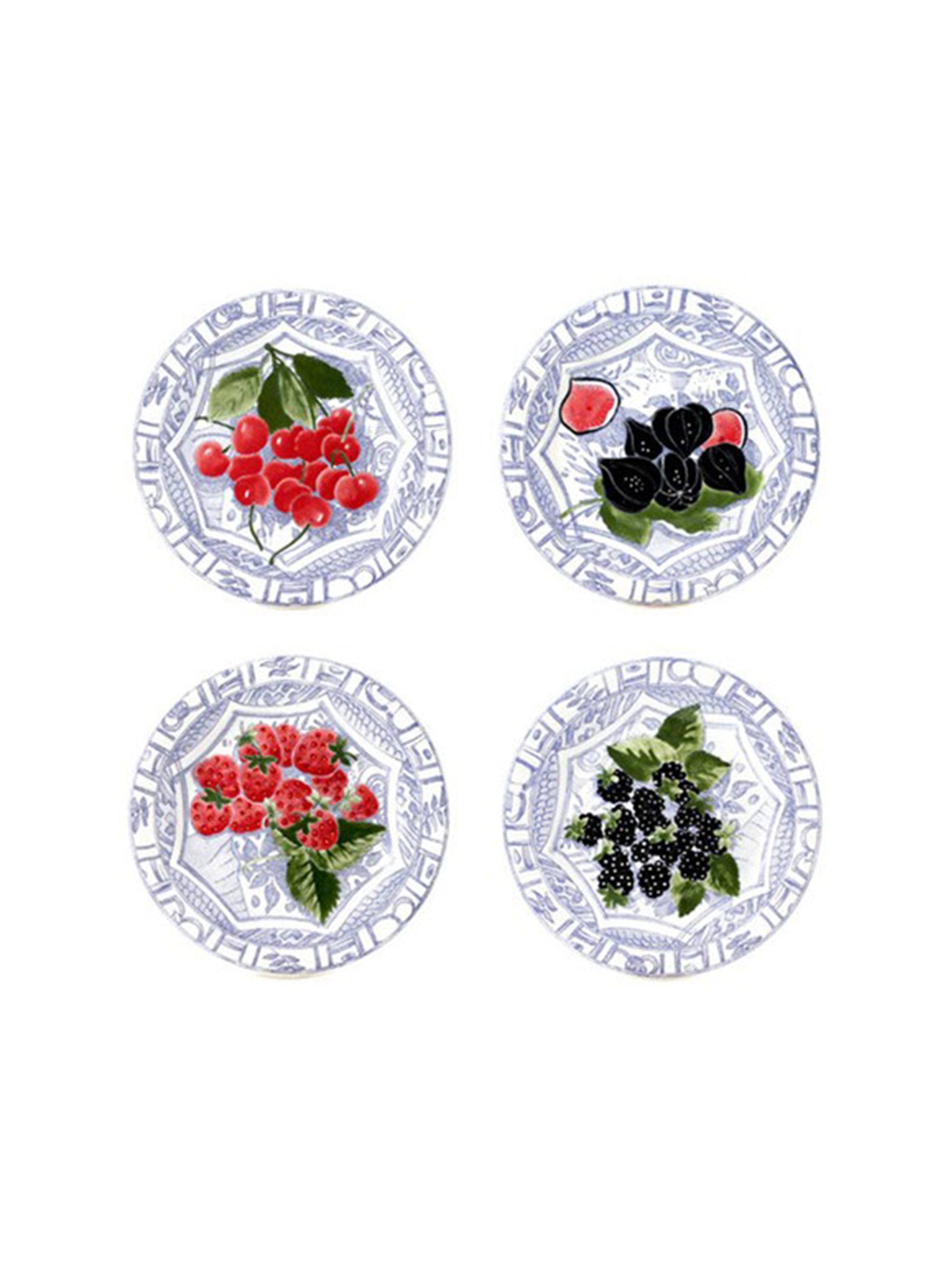 Gien Oiseau Blue Fruits Canape Plates