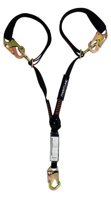 Frontline LPO62SADJ Combat 6′ Tie-Back Double Leg Shock Absorbing Lanyard with Snaphooks