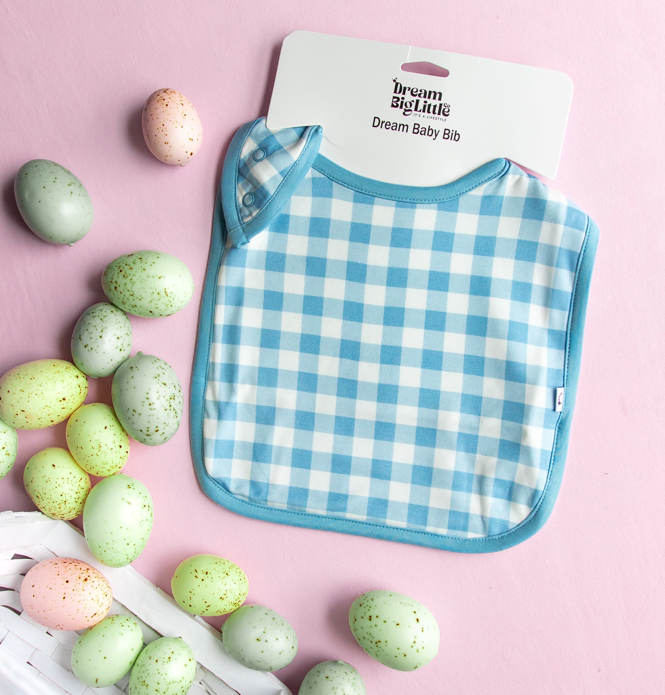 Sky Blue Gingham Dream Baby Bib