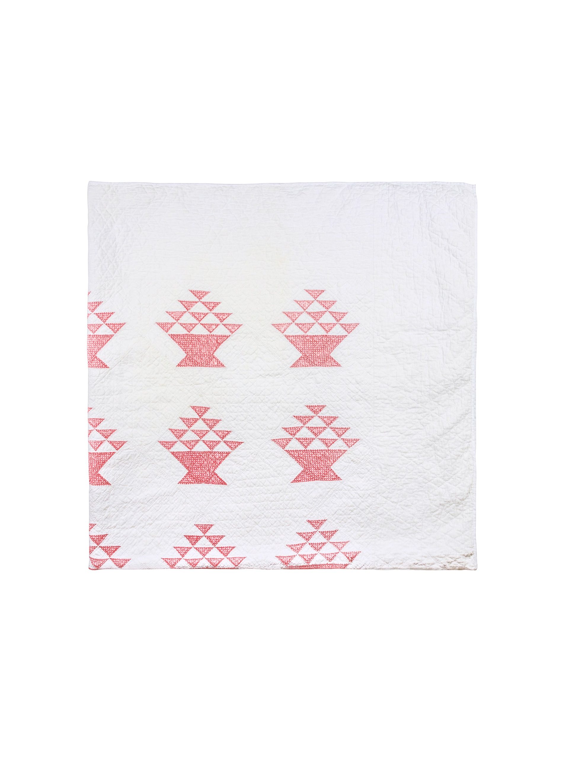 Vintage 1930s Flower Basket Pink and White Quilt