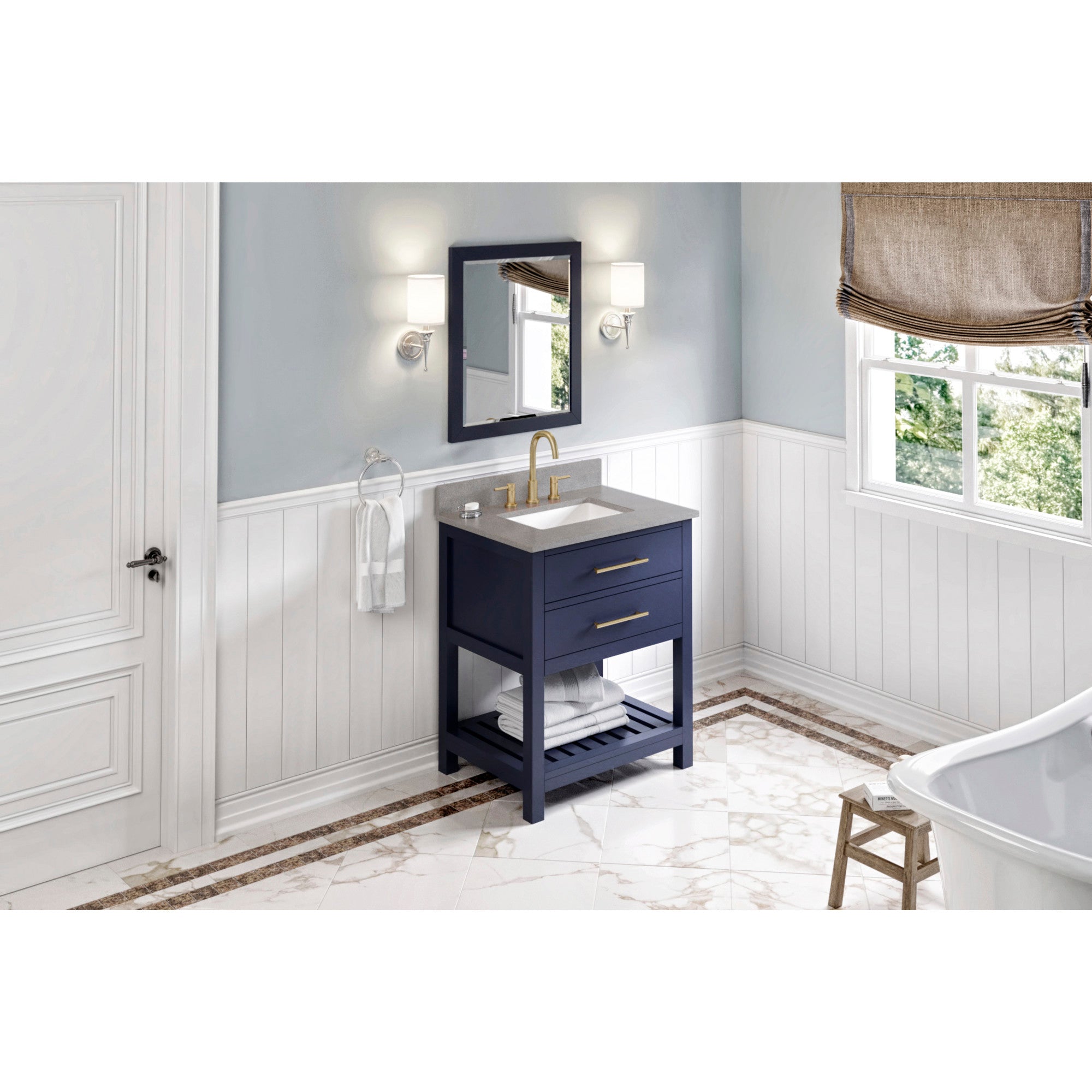 JEFFREY ALEXANDER VKITWAV30BLSGR 30″ Hale Blue Wavecrest Vanity, Steel Grey Cultured Marble Vanity Top, undermount rectangle bowl – Hale Blue