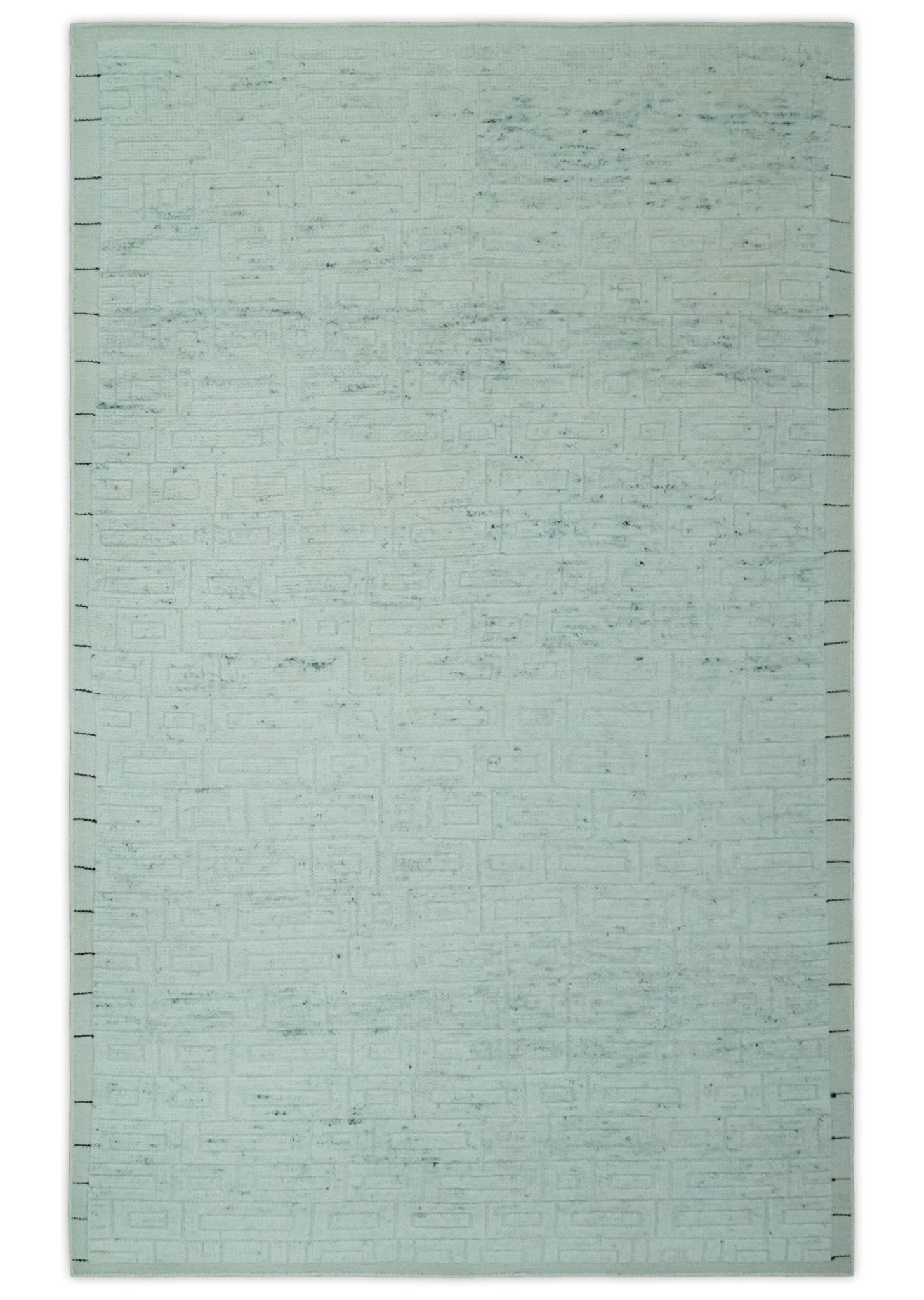 Carved Texture Modern Geometrical Design  Custom Made  Ivory and Light Blue Wool Area Rug