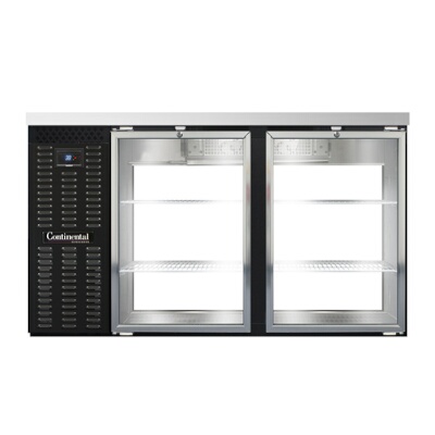 Continental BB59SNGDPT – Back Bar Cooler, Shallow Depth, pass-thru, 59″W, (4) glass doors, black