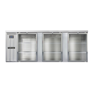 Continental BB90SNSSGD – Back Bar Cooler, Shallow Depth, 90″W, (3) glass doors, stainless steel