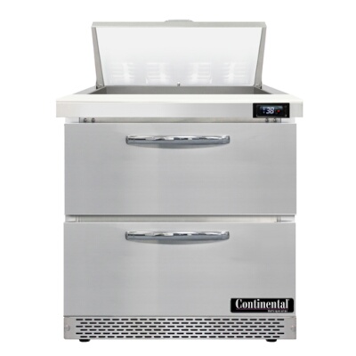 Continental D32N8-FB-D – Sandwich Prep Table, 32″W, one-section, (2) drawers, stainless steel top