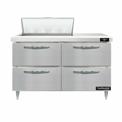 Continental D48N8-D – Sandwich Prep Table, 48″W, two-section, (4) drawers, stainless steel top