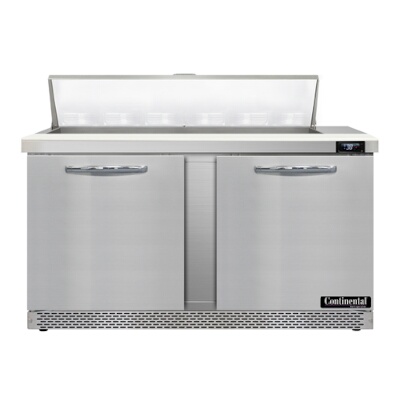 Continental D60N12-FB – Sandwich Prep Table, 60″W, two-section, (2) doors, stainless steel top