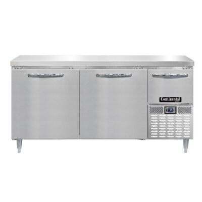 Continental DFA68NSS – Work Top Freezer, 68″W, (2) full & (1) half height doors