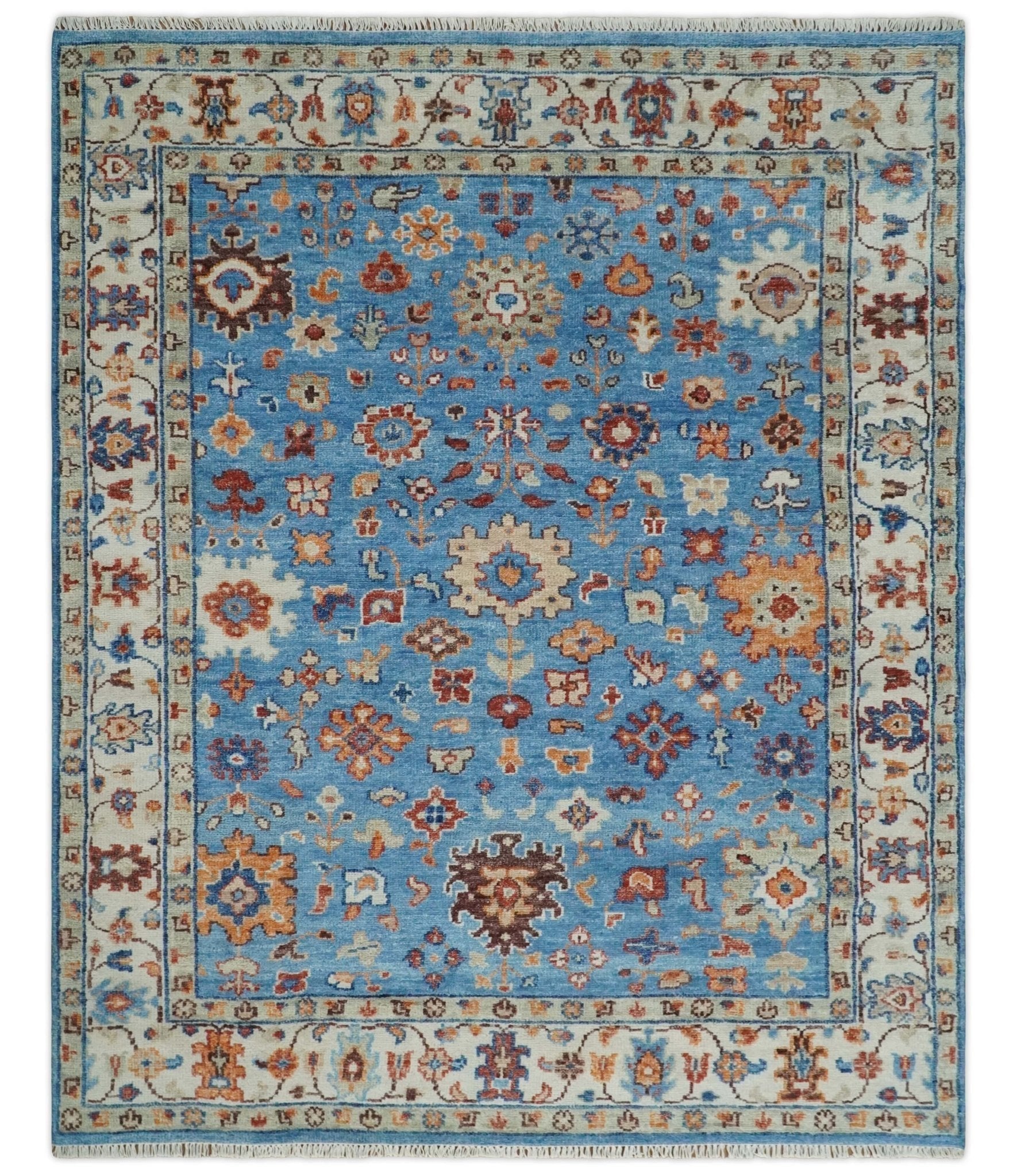 Custom made 11×16.6 Wool Traditional Blue and Ivory Vibrant Colorful Hand knotted Oushak Area Rug | TRD2741