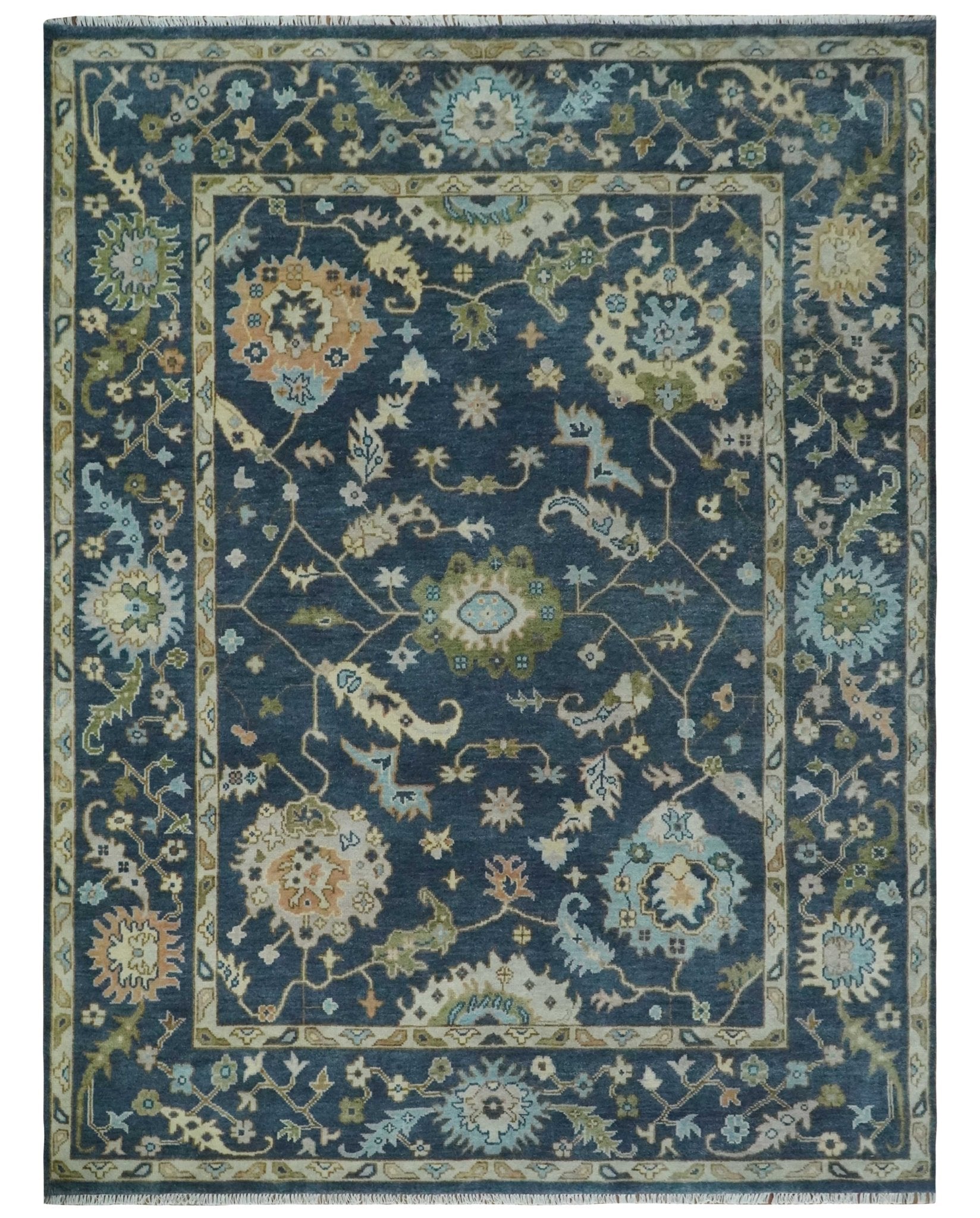 Custom Made Blue, Beige and Green Multi size Hand knotted Traditional Oushak Wool Area Rug