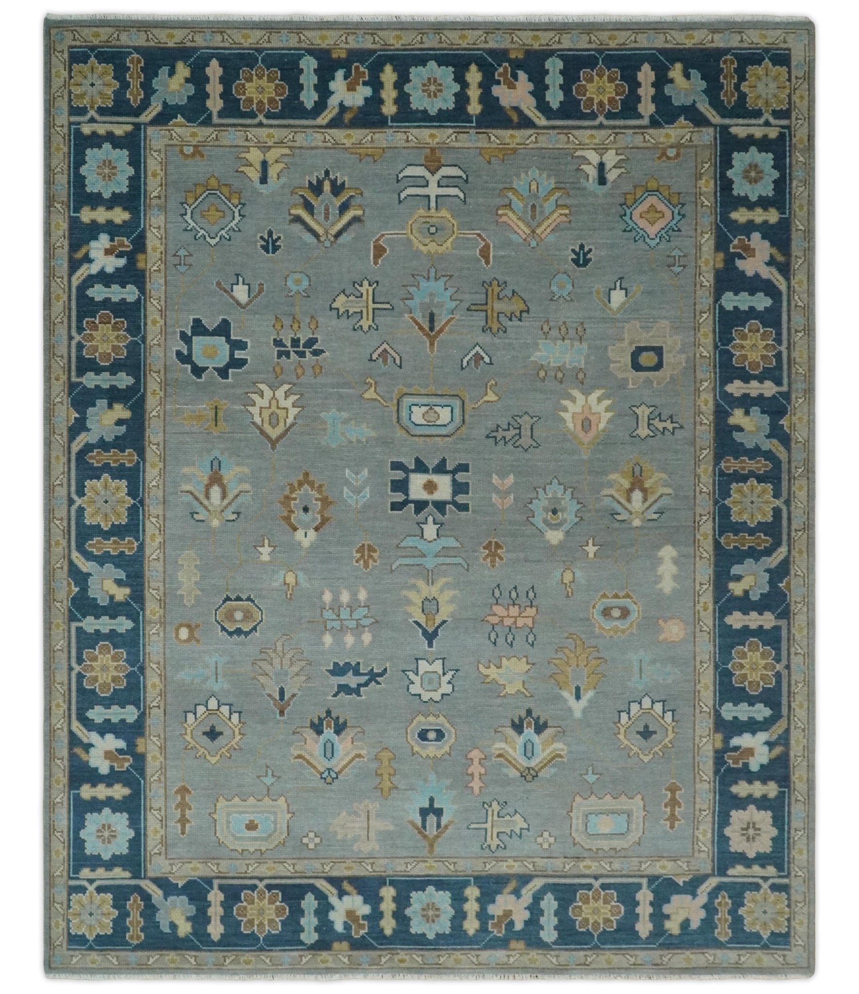 Custom Made Hand knotted Silver and Blue Traditional Oushak wool Area Rug