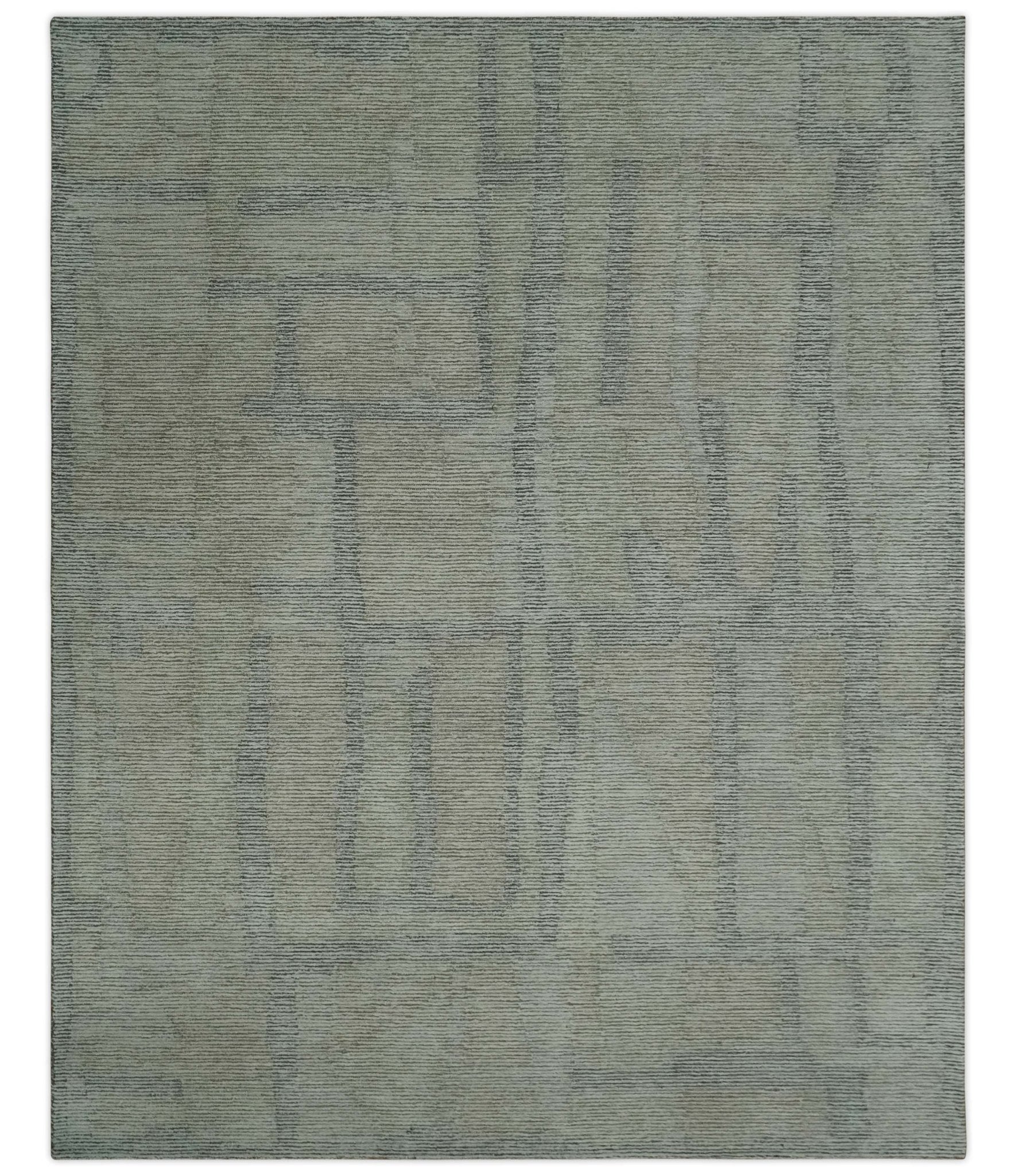 Custom Made Hand Tufted Ivory, Olive and Charcoal Modern Abstract Stripes Design Rug