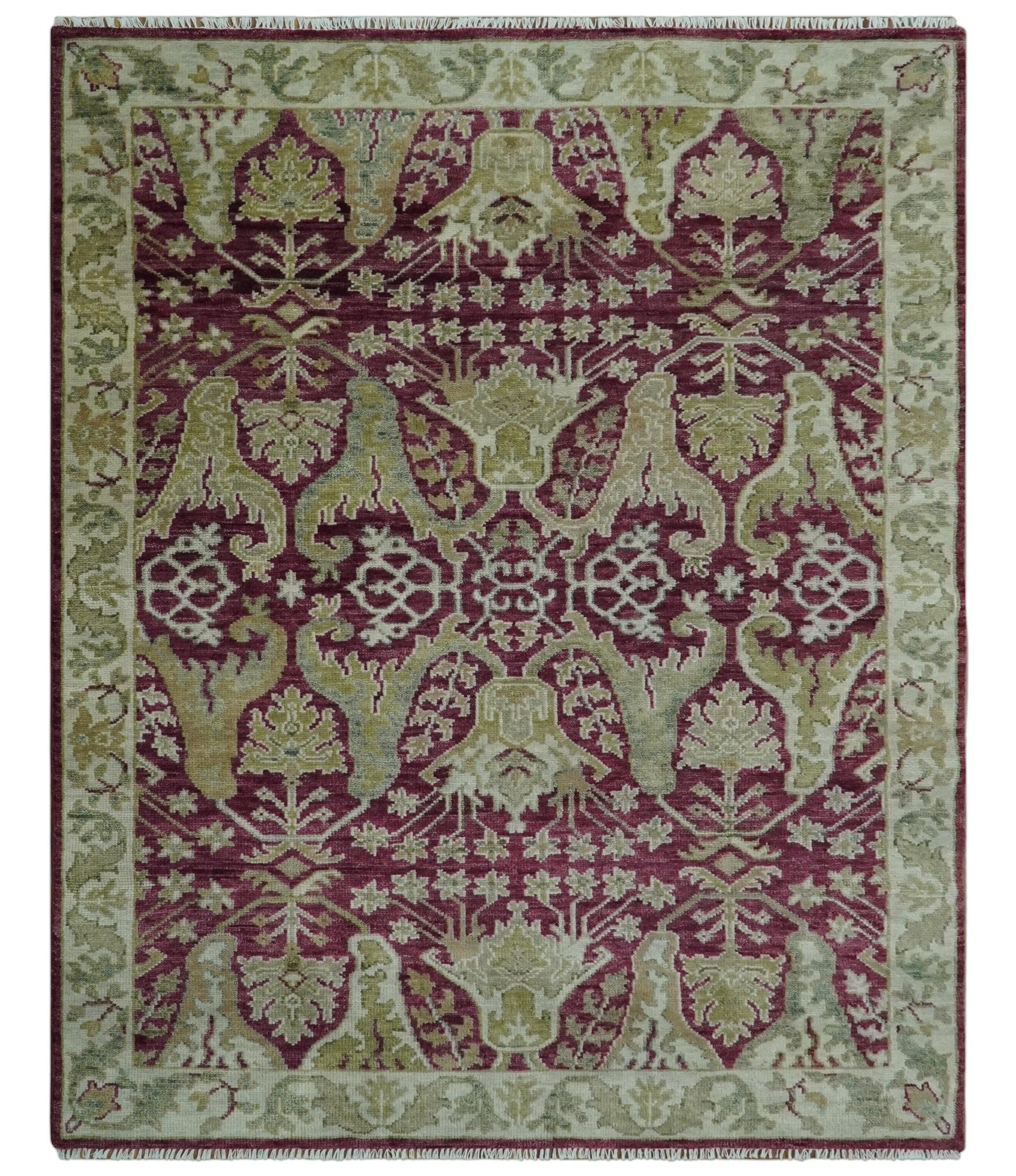 Custom Made Plum and Olive Traditional Dragon Oushak Design Hand knotted wool rug