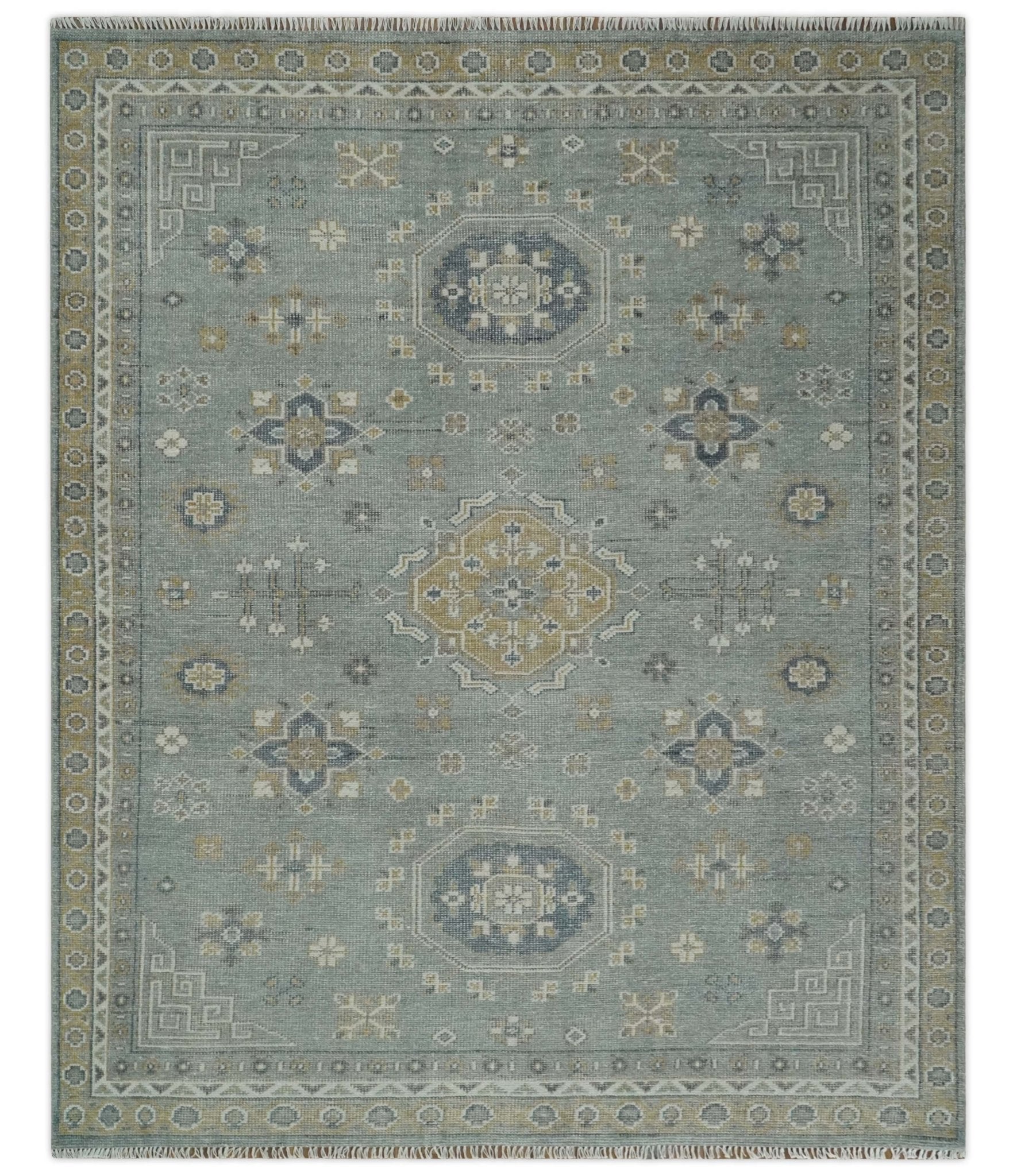 Custom Made Silver, Beige and Charcoal Traditional Hand knotted Mamluk design wool Area Rug