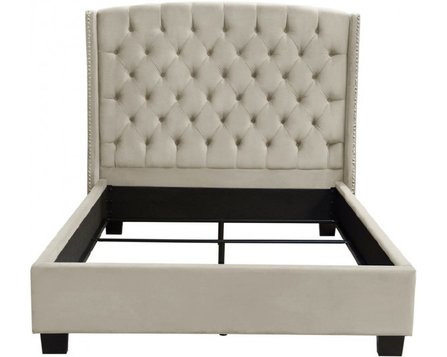 Diamond Sofa – Majestic Tufted Velvet Bed with Nail Head Wing Accents