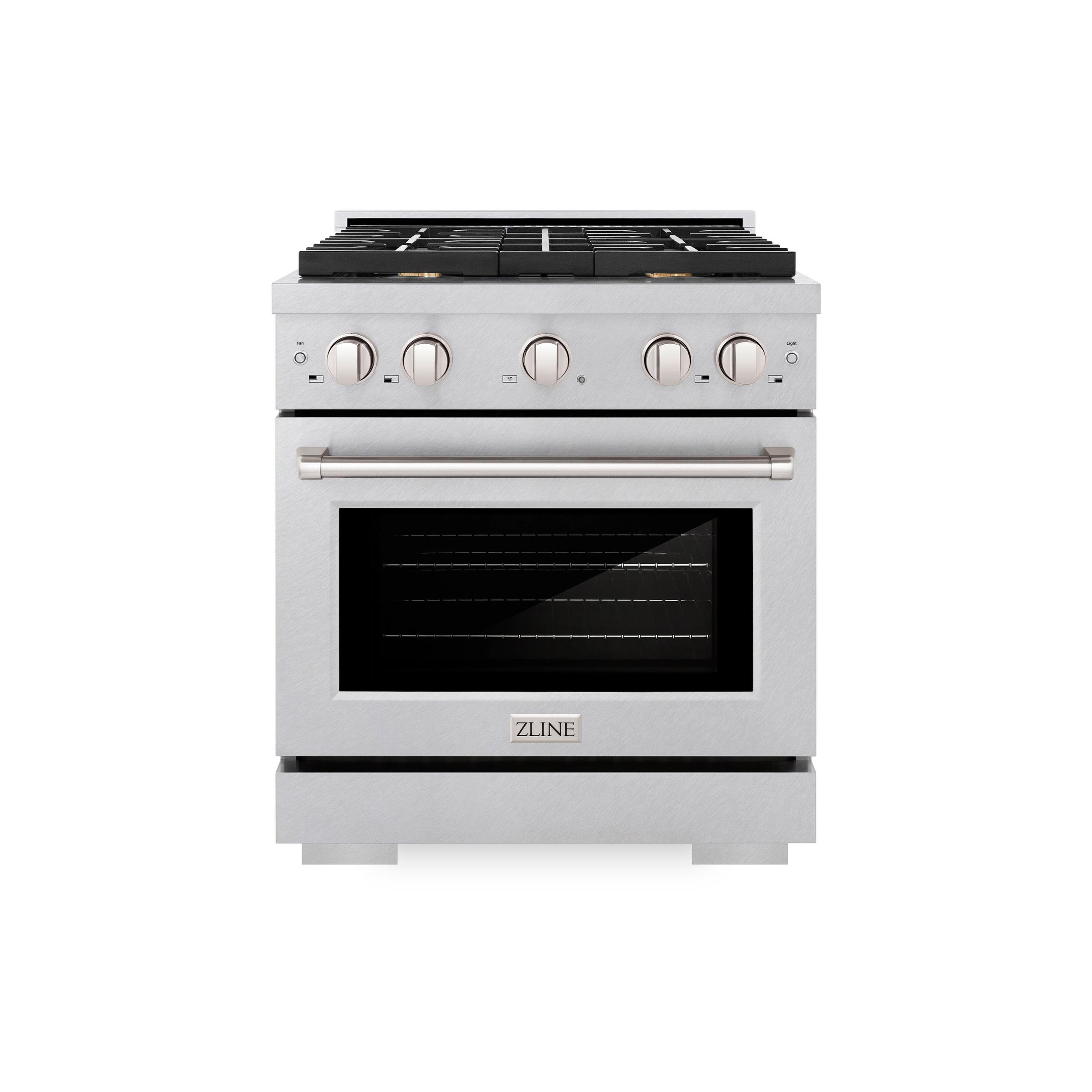 ZLINE 30 in. 4.2 cu. ft. Paramount Gas Range with Convection Gas Oven in DuraSnow’ Stainless Steel with 4 Brass Burners (SGRS-BR-30)