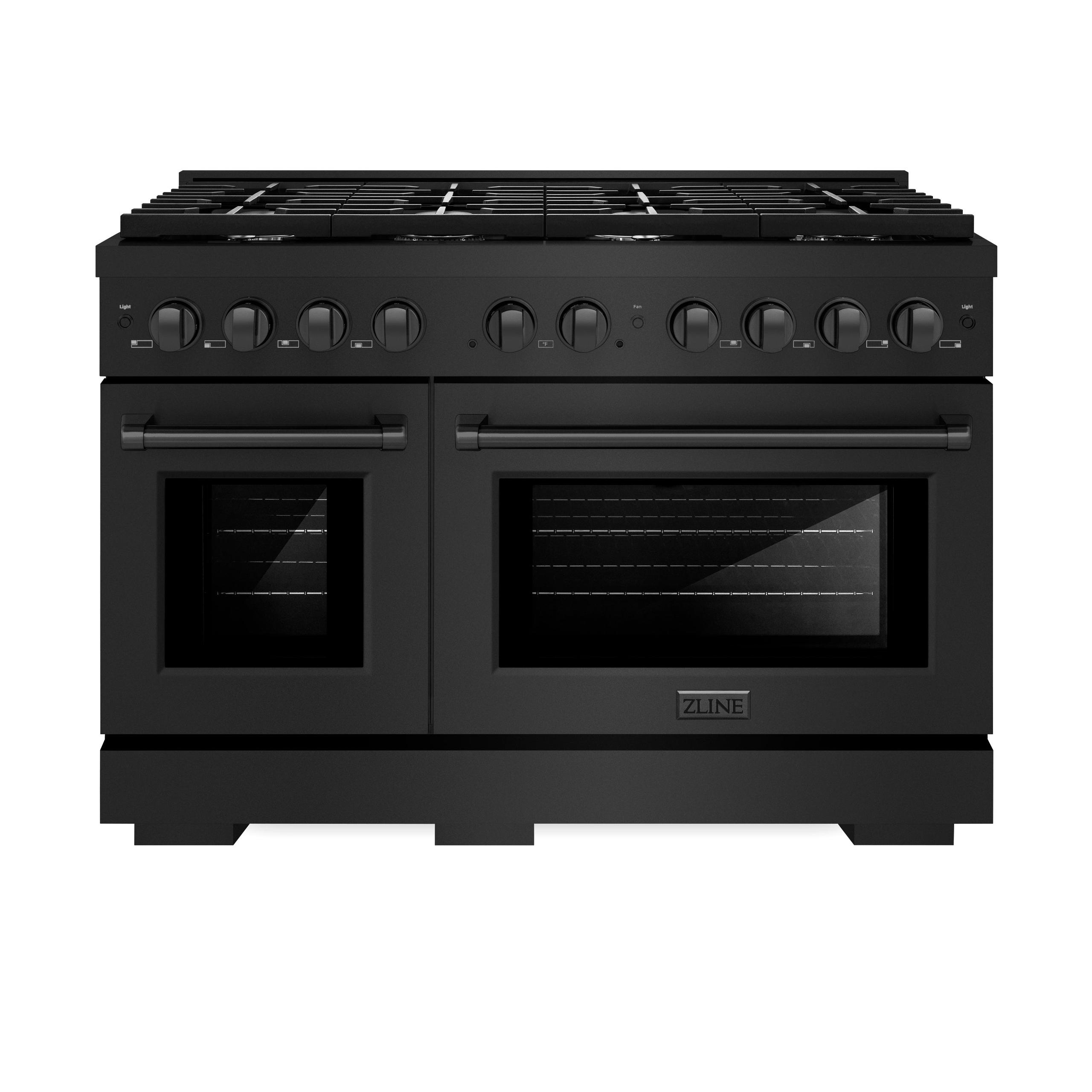 ZLINE 48 in. 6.7 cu. ft. Paramount Double Oven Gas Range with 8 Burner Cooktop in Black Stainless Steel (SGRB-48)