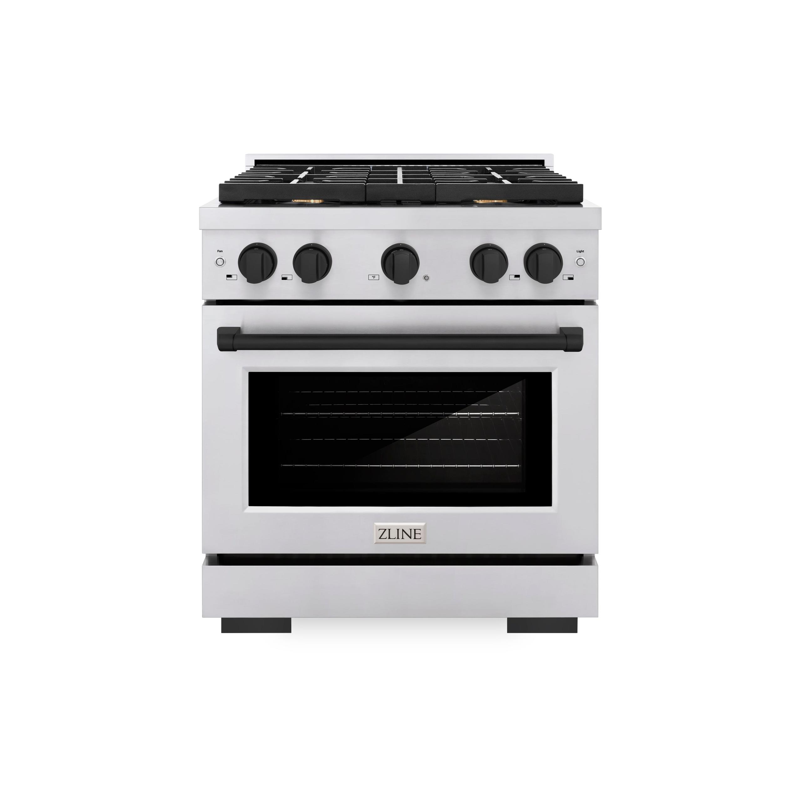 ZLINE Autograph Edition 30 in. 4.2 cu. ft. Paramount Gas Range with 4 Burner Cooktop and Convection Gas Oven in Stainless Steel and Matte Black Accents (SGRZ-30-MB)