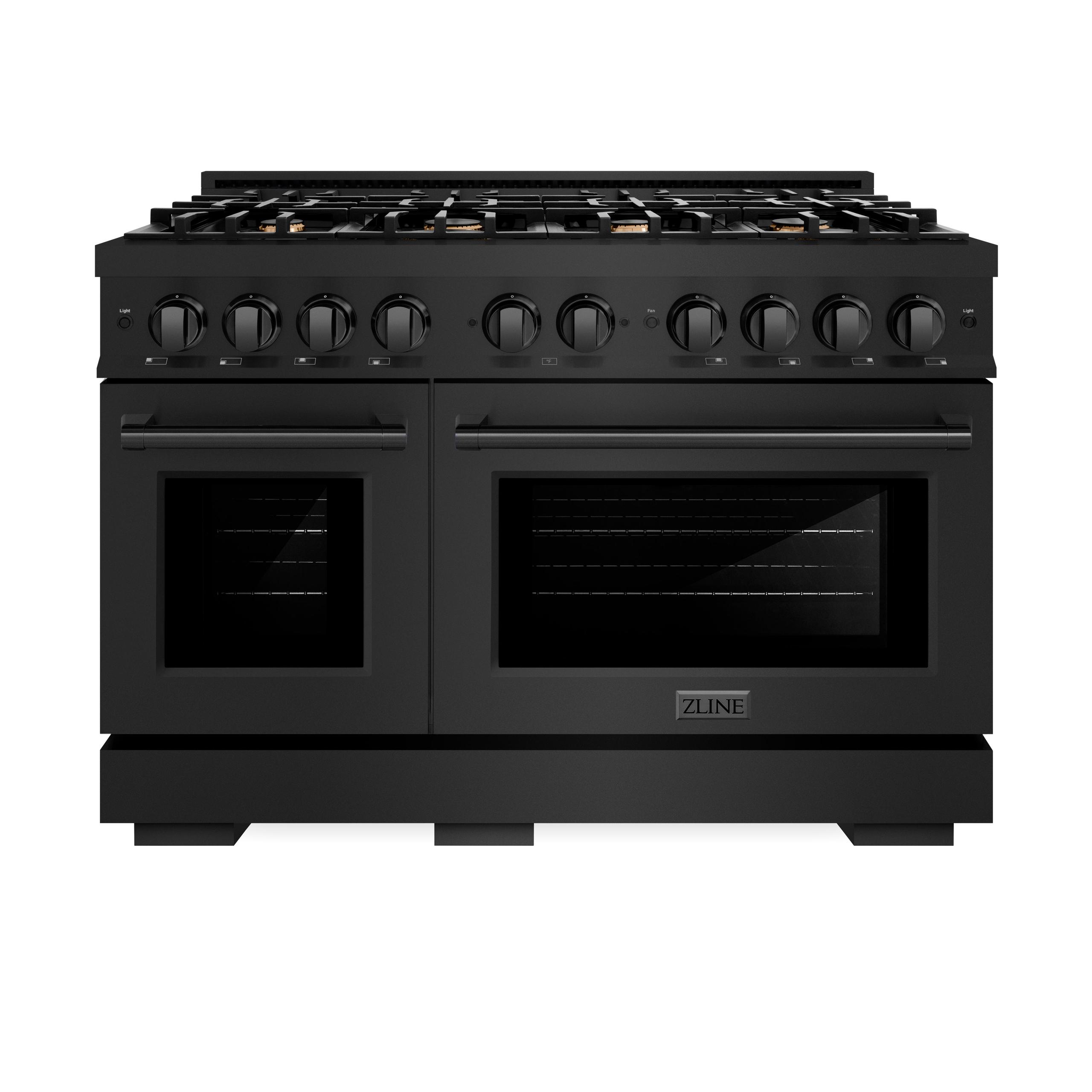 ZLINE 48 in. 6.7 cu. ft. Select Double Oven Dual Fuel Range in Black Stainless Steel with 8 Brass Burners (HDRB-BR-48)