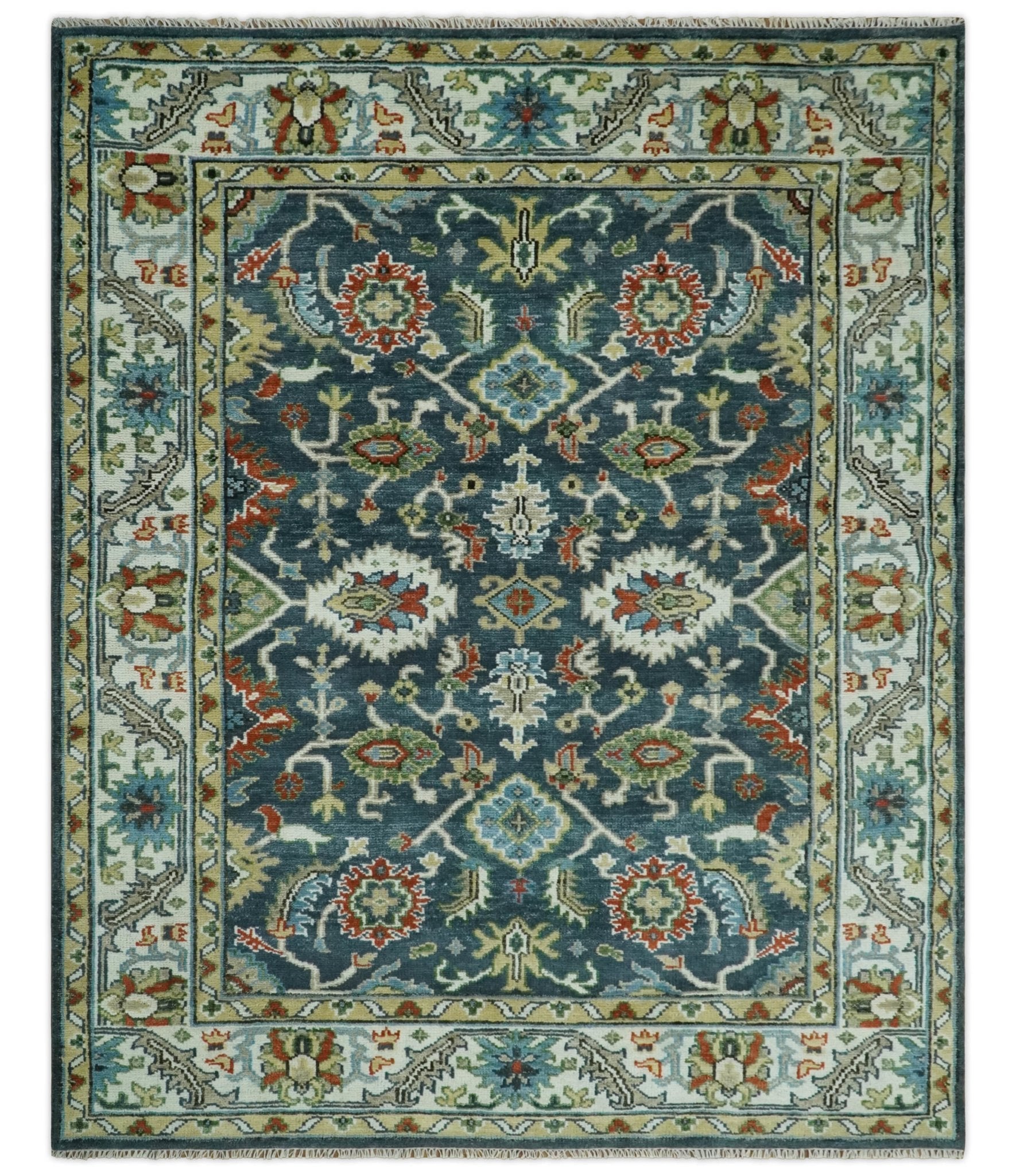 Hand Knotted Green and Ivory Traditional Oriental Oushak Custom Made Wool Area Rug