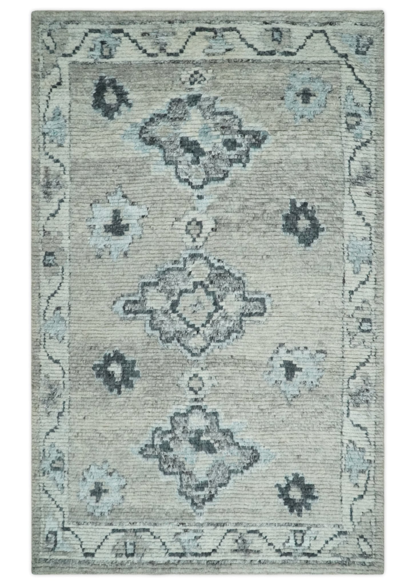 Hand Knotted Silver and Charcoal Traditional with Blended Custom Made Wool Rug