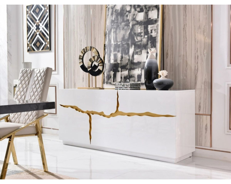 Jubilee – Aoli Buffet Table in White High Gloss/Champagne Gold