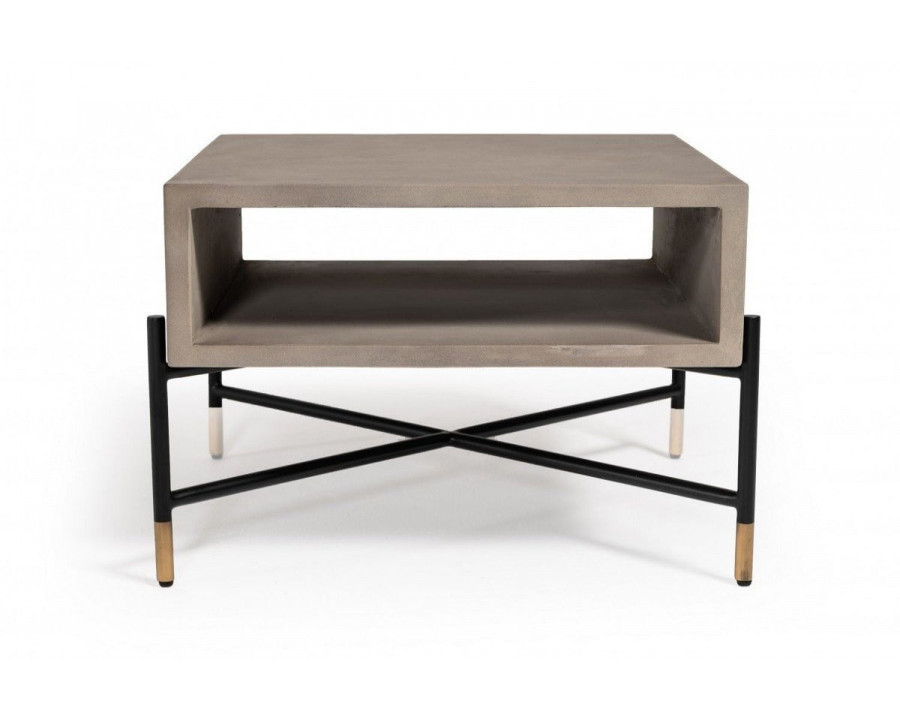 Jubilee – Wallut Modern Coffee Table in Grey Concrete Top/Black Brushed Metal Base