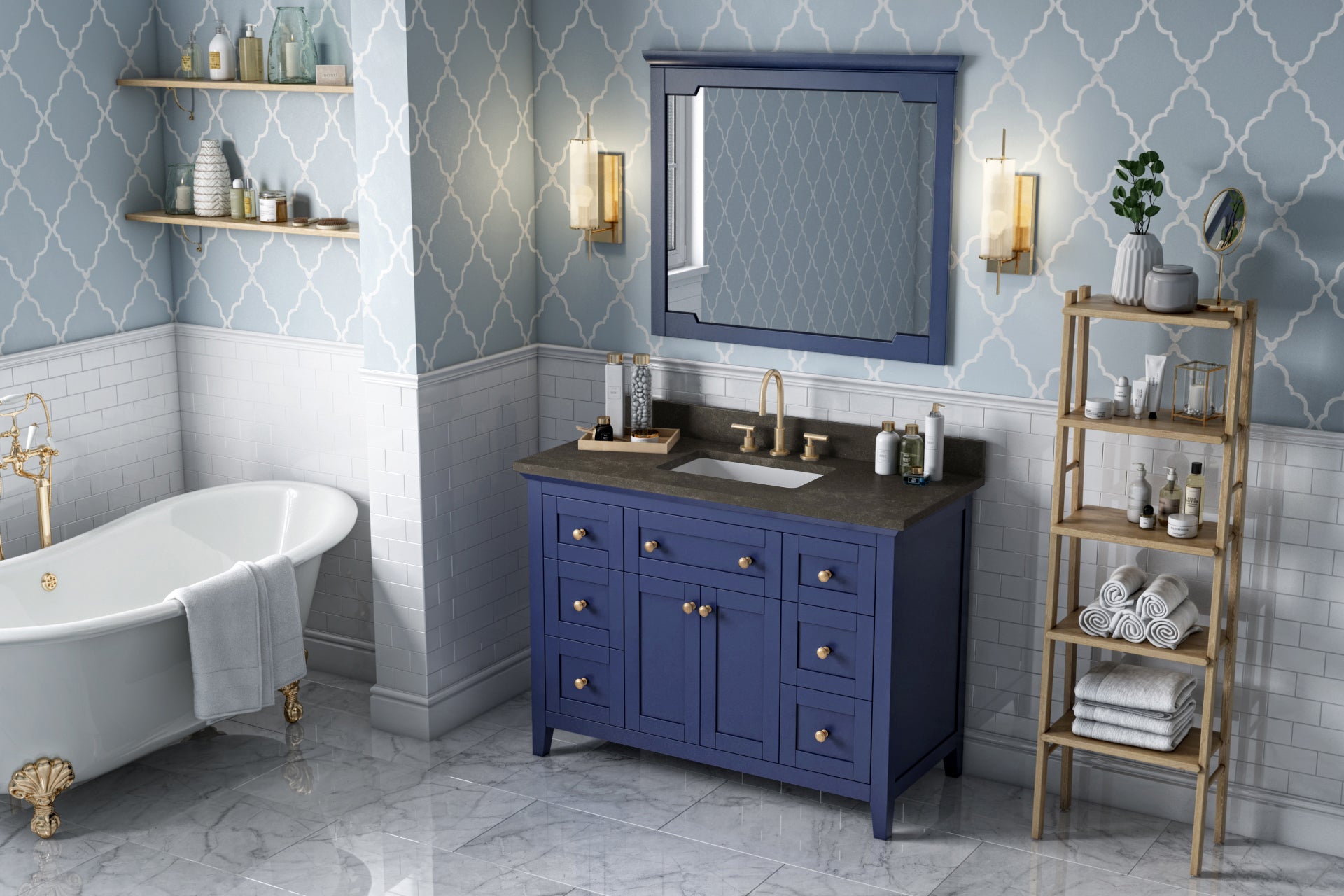 JEFFREY ALEXANDER VKITCHA48BLLSR 48″ Hale Blue Chatham Vanity, Blue Limestone Vanity Top, undermount rectangle bowl